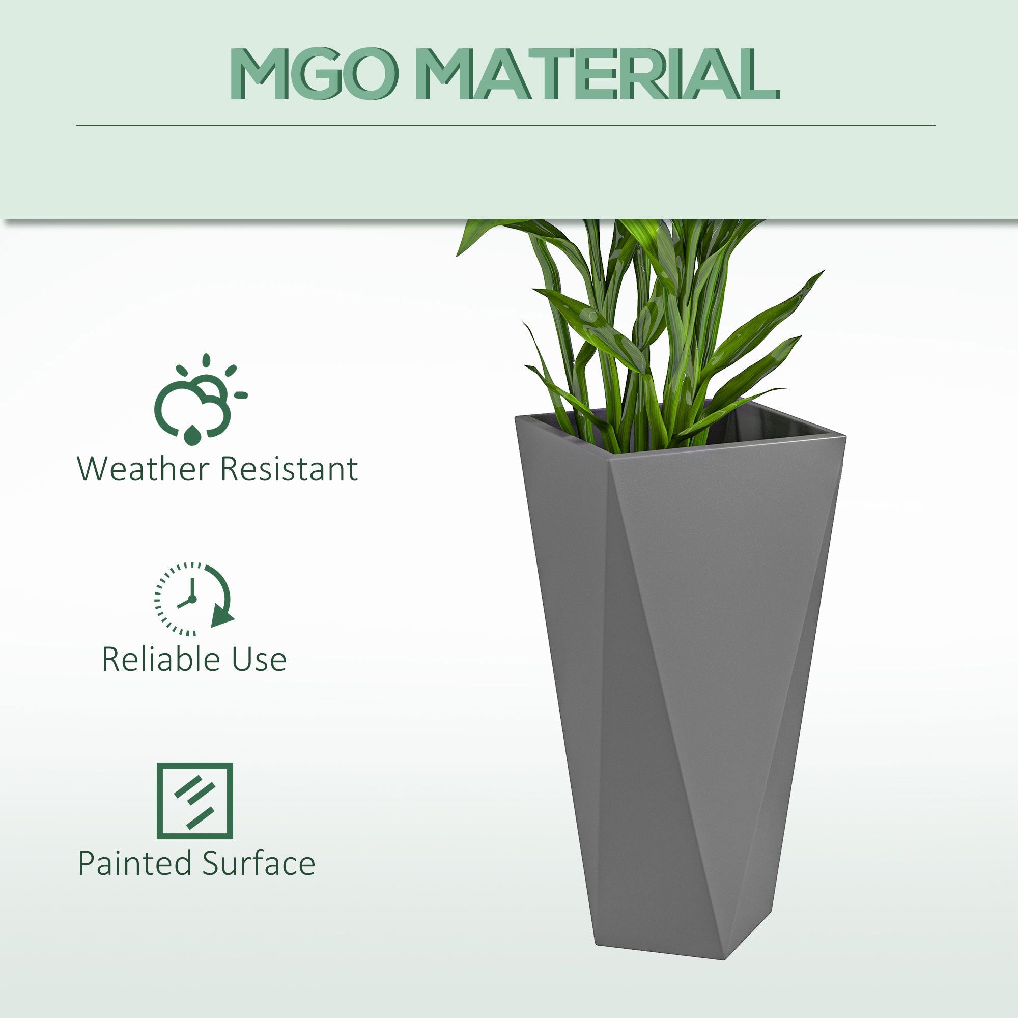 Outsunny Set of 3 Tall Planters, 28.75', 24.5', 20.5', MgO Indoor Outdoor Planters with Drainage Holes, Stackable Flower Pots for Garden, Patio, Balcony, Front Door, Gray