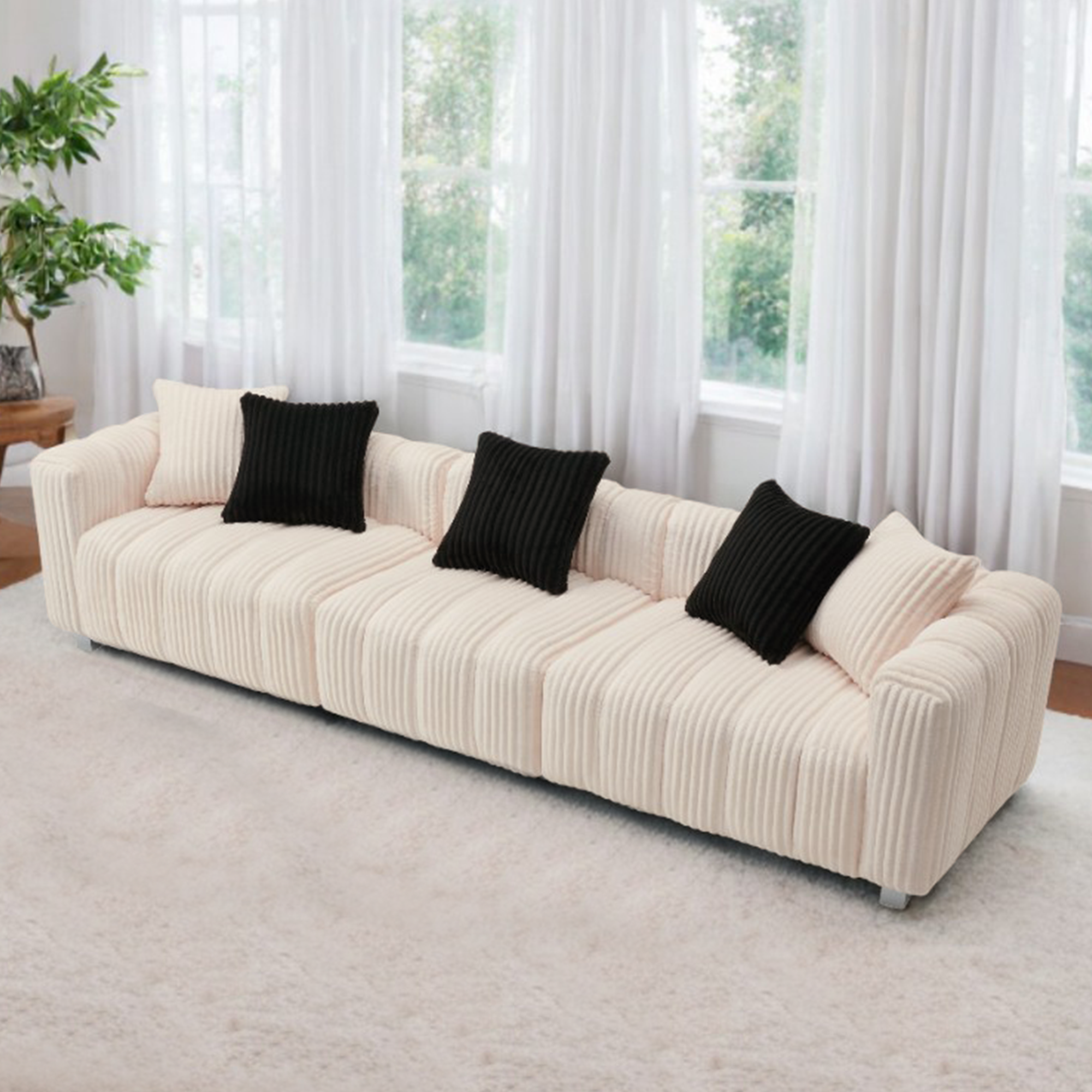114-inch Vintage Corduroy Sofa Extra-Large Three-Seater with Cloud-Feel Cushions Solid Wood Frame Modern Minimalist Vintage-Inspired Leisure Sofa