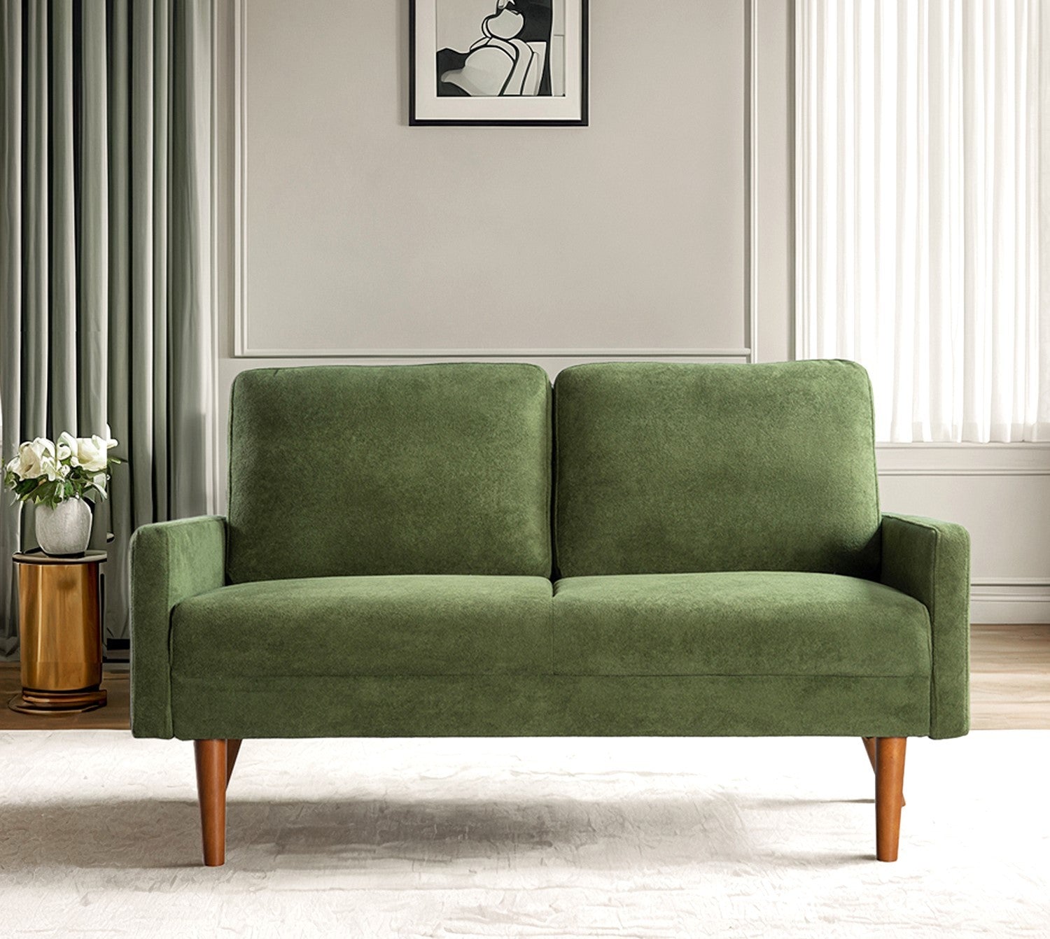 Velvet Loveseat Sofa, European Style with Sleek Design, Modern & Vintage Flair, Upholstered 2 Seater Couch, Chic Living Room Furniture Seating for Home, Apartment or Office, Green