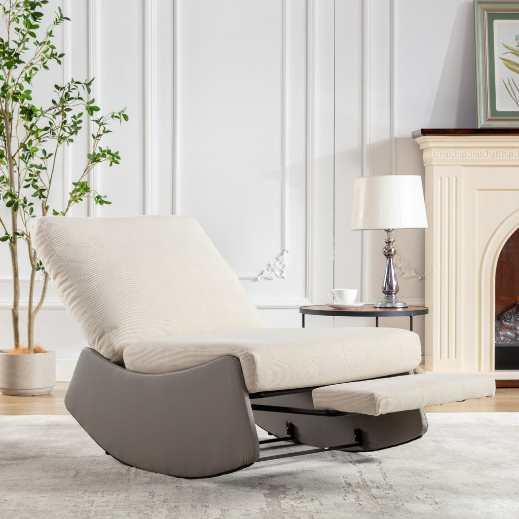 Modern Rocking Chair Recliner, Comfy Rocker Nursery Chair with Footrest, Accent Reading Chair, Upholstered Lounge Chair for Relaxing, Resting,Soft Padded Rocker for Indoor Living Room Bedroom,Gray