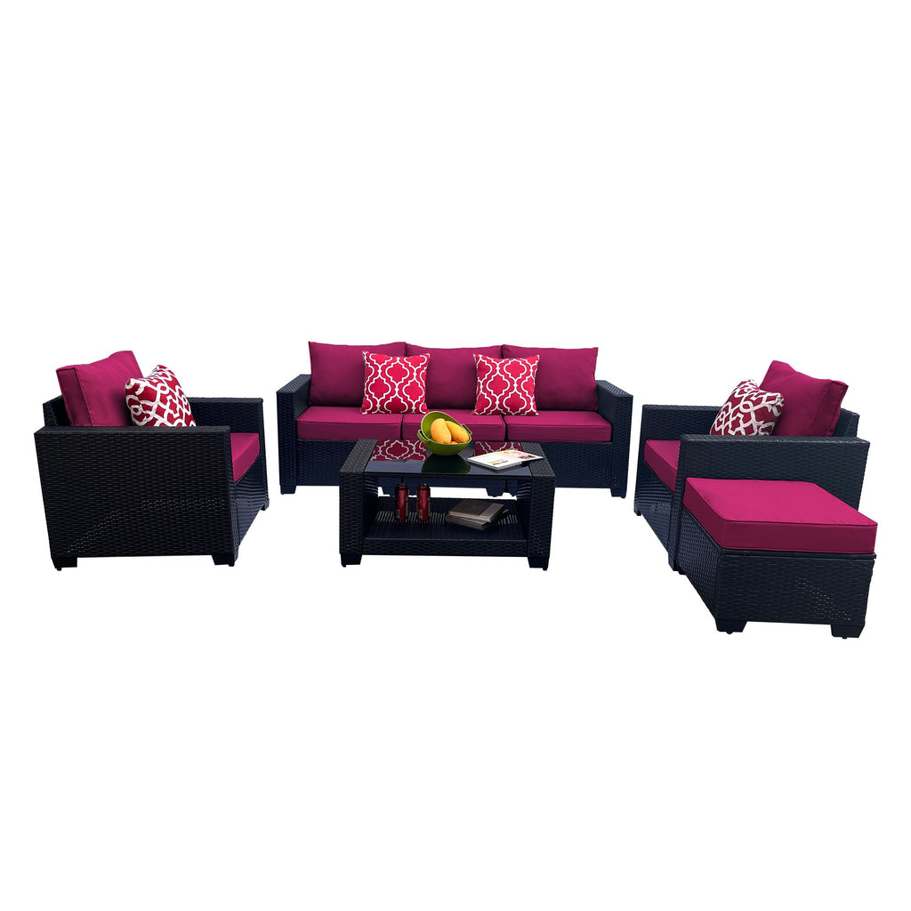 Outdoor Garden Patio Furniture 7-Piece PE Rattan Wicker Cushioned Sofa Sets  and Coffee Table, patio furniture set;outdoor couch;outdoor couch patio furniture;outdoor sofa;patio couch