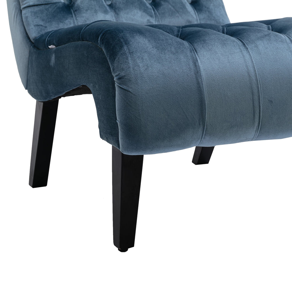 COOLMORE Modern Velvet Armless Accent Living Room Chair / Leisure Chair,Upholstered Fabric Button Comfortable Chair with Wooden Legs for Bedroom, Living Room, Office (Light Blue Velvet)