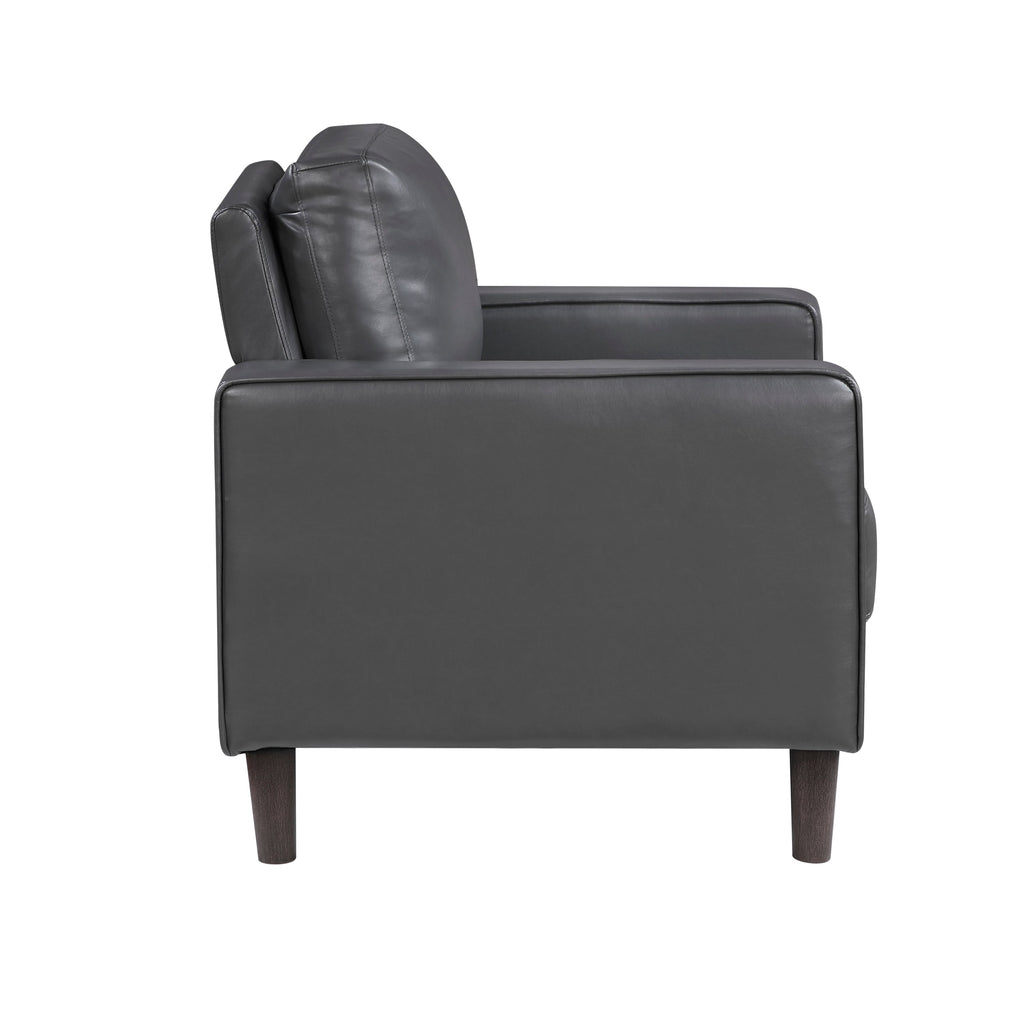 Modern Living Room Furniture 3pc Set Sofa Loveseat Chair Dark Gray Faux Leather Upholstered Cushion Back Seat Solid Wood