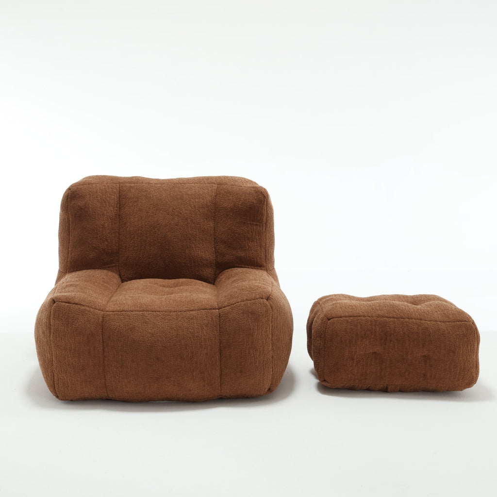 Fluffy bean bag chair, comfortable bean bag for adults and children, super soft lazy sofa chair with memory foam and ottoman, indoor modern focus bean bag chair for living room, bedroom, apartment