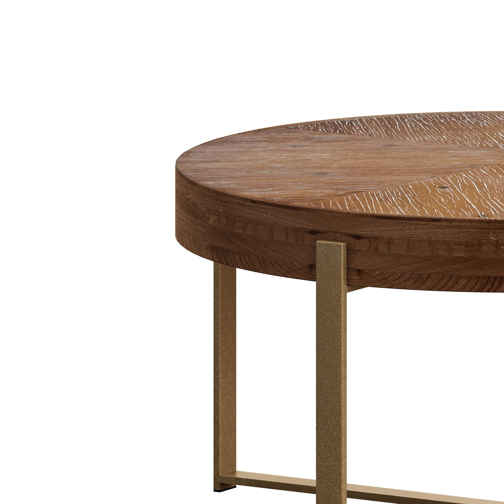 33.86"Modern Retro Splicing Round Coffee Table,Fir Wood Table Top with Gold Cross Legs Base(Same SKU:W757126236)