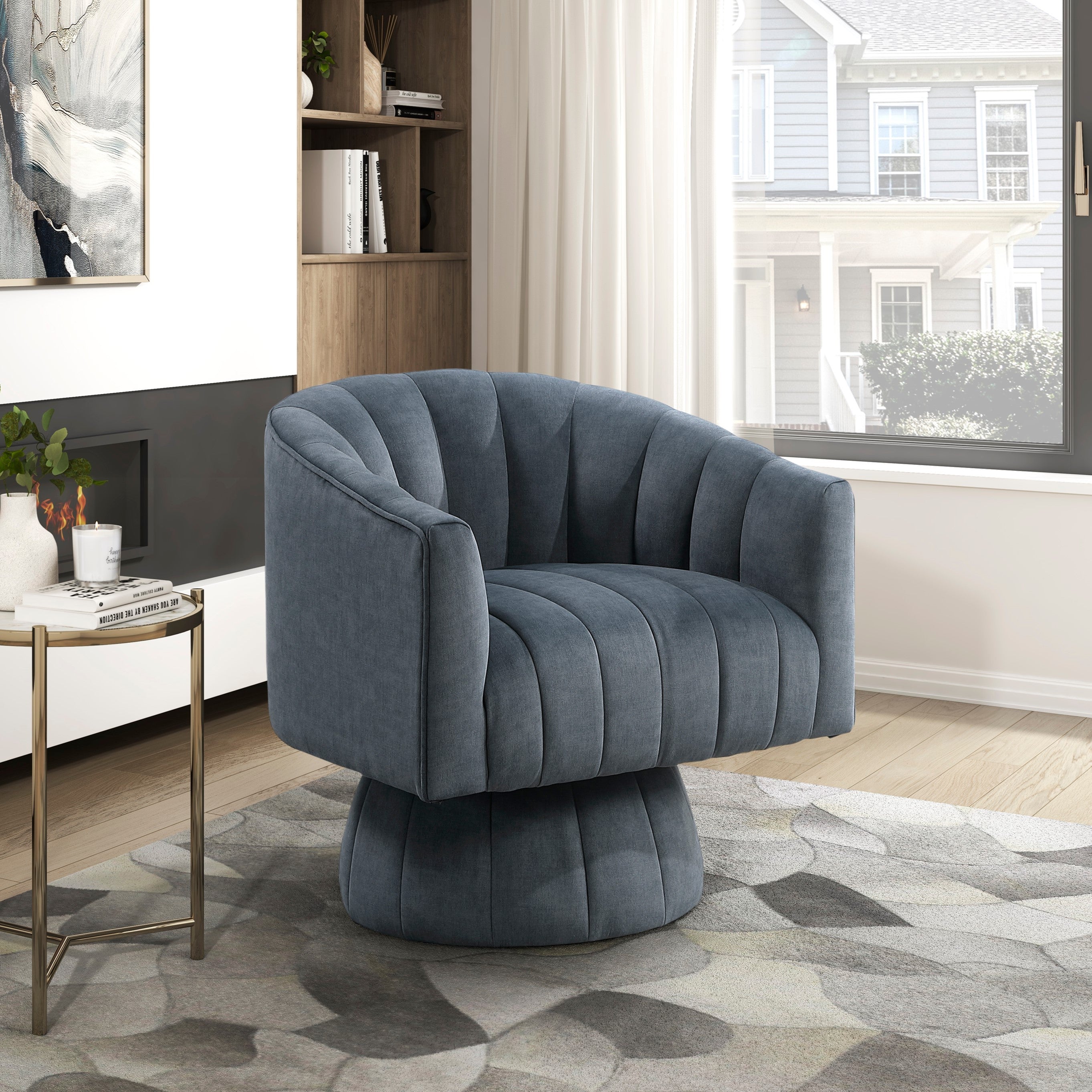 Dark Gray Velvet Accent Chair Modern Luxury Living Room Furniture, 1pc Swivel Chair Comfortable Barrel Back