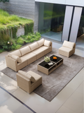 8-Piece Patio Furniture Set, All-Weather Boho Outdoor Conversation Set Sectional Sofa with Water Resistant Khaki Thick Cushions