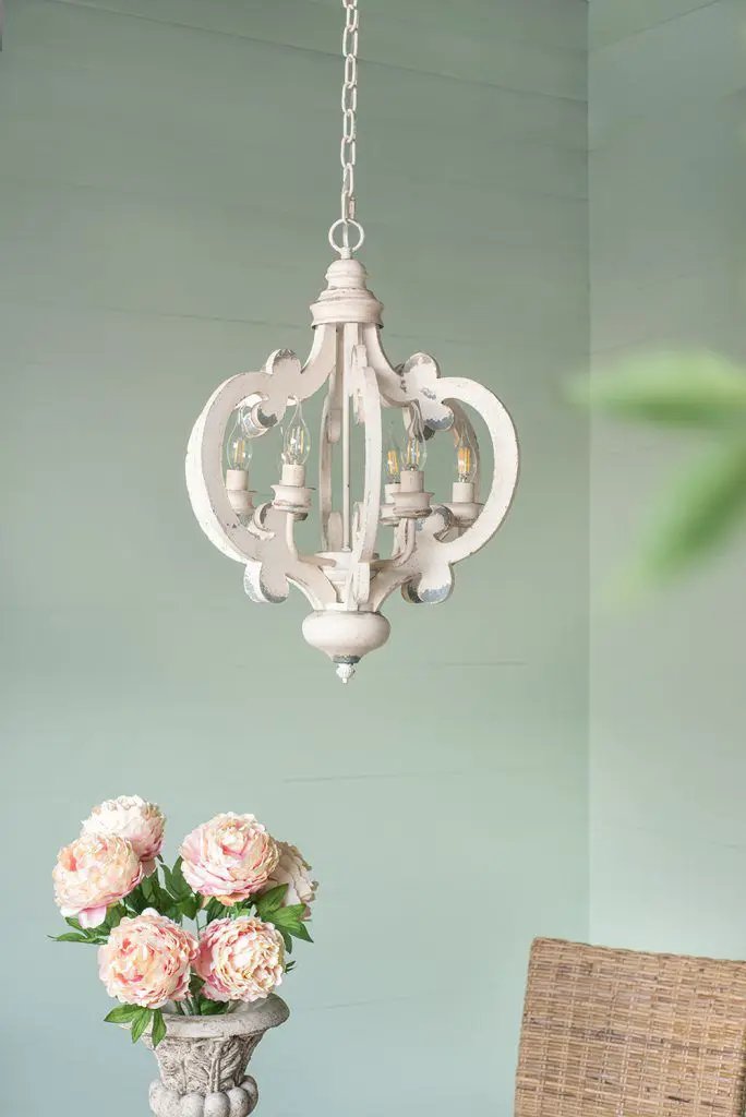 Farmhouse Chandelier, 6 Light Wood Chandelier Pendant Light Fixture With Adjustable Chain For Dining Room Living Room Entryway, Bulb Not Included