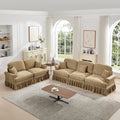 Classic 2 Piece Modular Couch Living Room Sofa Set with Flared Arms and Removable Ruffles Pleats Skirts and Spindle Legs, 3 Seater Sofa + 2-Seat Loveseat Sofa Sets for Living Room, Light Coffee
