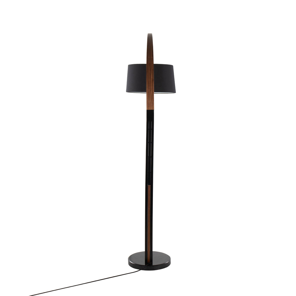 Noah Mid-Century Modern Floor Lamp with Walnut Wood Frame and Marble Base by LumiSource