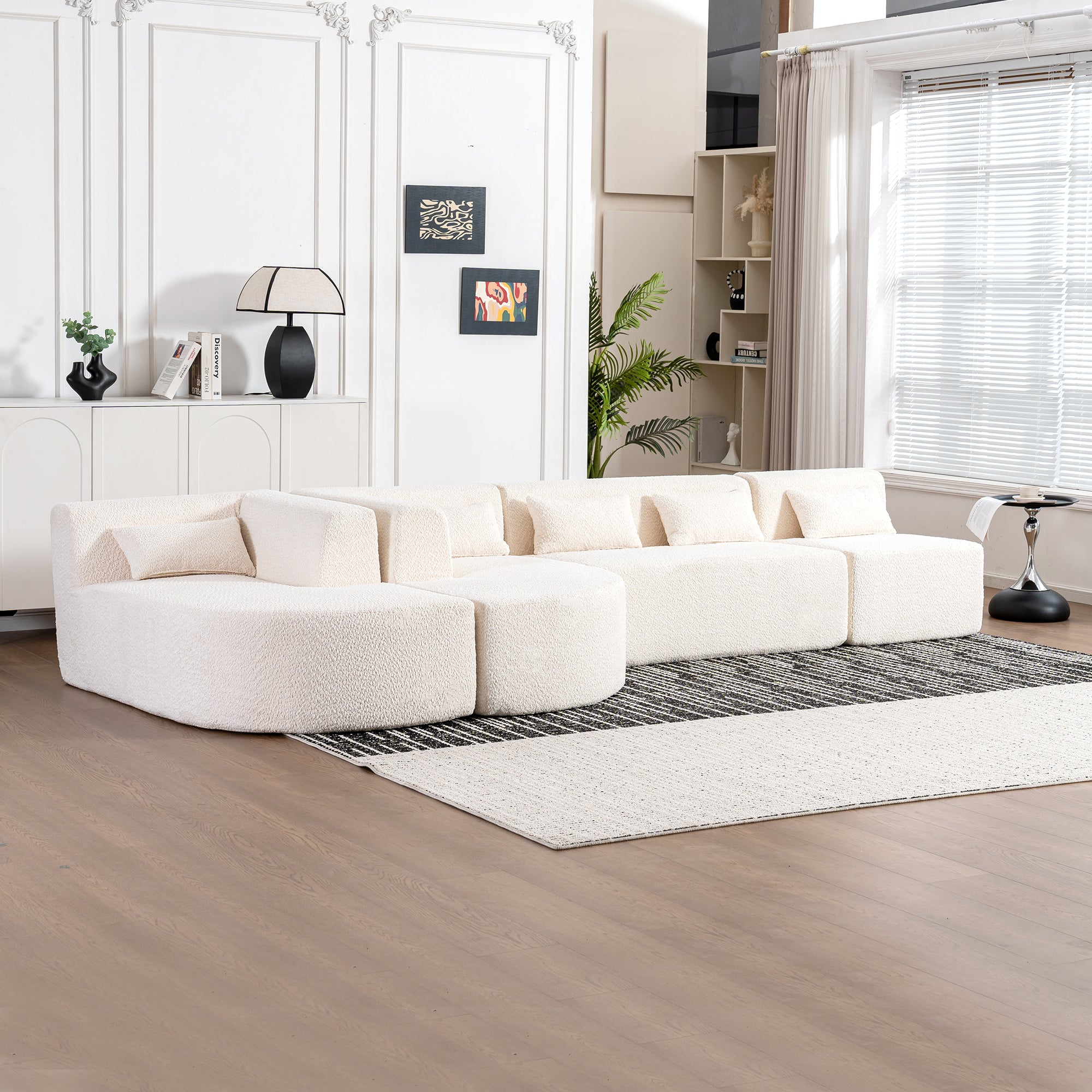 144' Upholstered Sofa Free-combined Sofa Couch with Two Chaise Lounge and Five Back Pillows for Living Room(Old SKU: N719S001600A), Beige