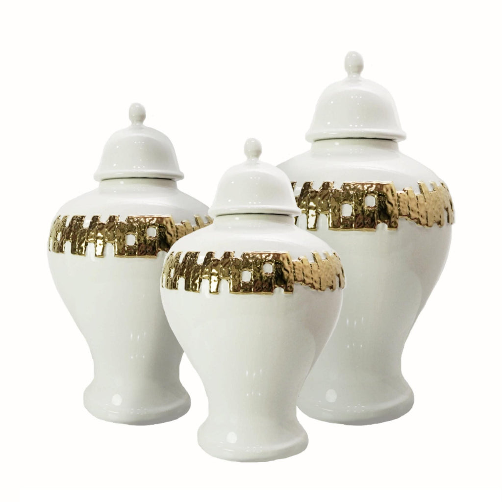White Ginger Jar with Gold Ornament