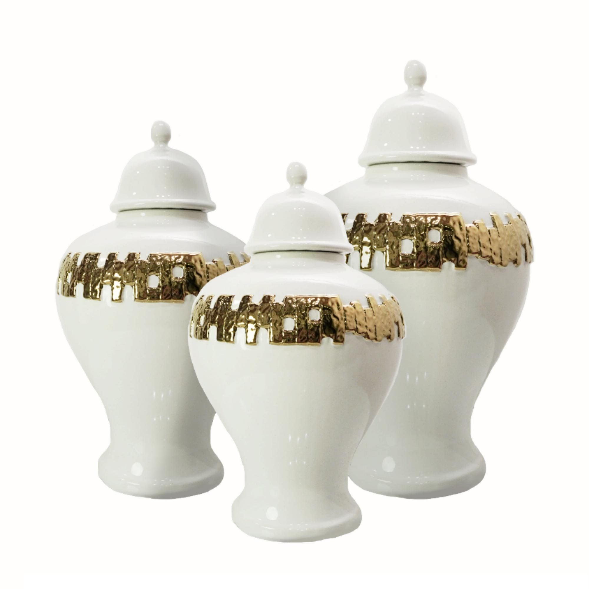 White Ginger Jar with Gold Ornament