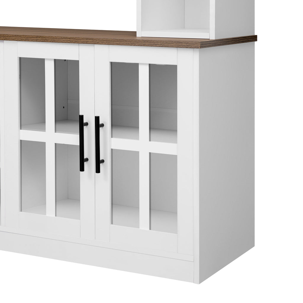 U-Can 95.5' W Wall Unit Entertainment Center with Bookshelves for TVs up to 80', Modern TV Stand Media Console with Cabinets, Tempered Glass Doors and Adjustable Shelves for Living Room
