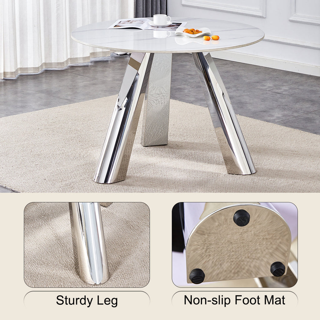 42' Luxury Sintered Stone Table: 0.45' Durable Top + 6' Steel Legs, 350lb Capacity, Stain/Heat-Resistant White/Gray Veined Surface - Modern Minimalist Design