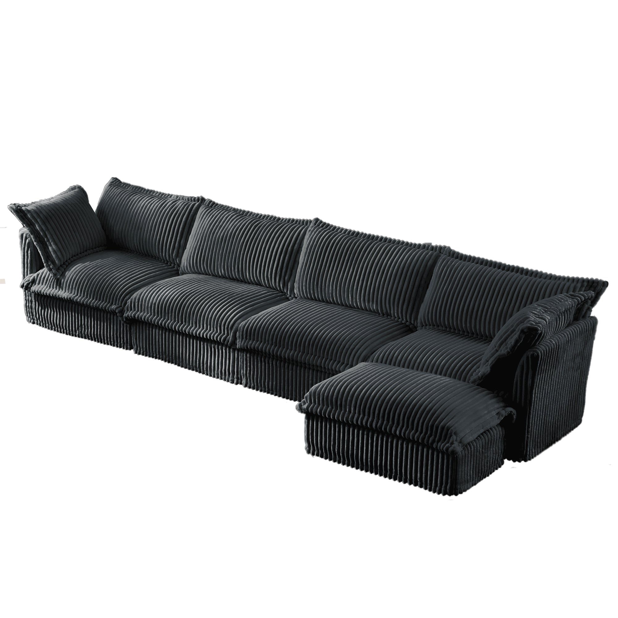 Slipcovered L Shape Sectional Long Sofa Couch, 4 Seater Sofa with Suppleness Armrests,Deep Seat Sofa with 2 Big Pillows, Comfy Couch for Living Room, Apartment, Gray
Corduroy Fabric