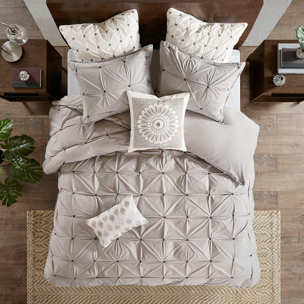 Cotton Embroidered Decorative Square Pillow Grey 20x20'