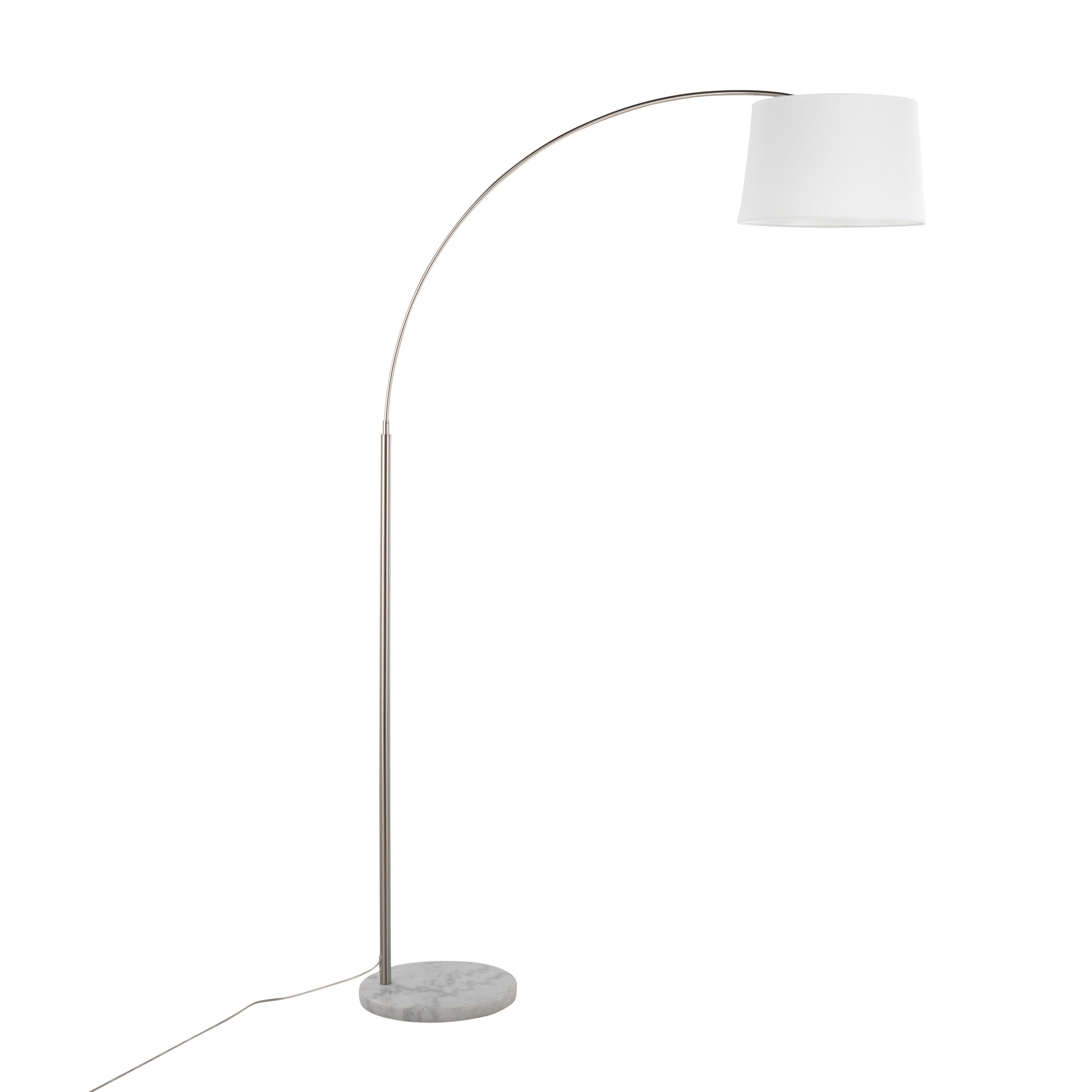 March Contemporary Floor Lamp in White Marble and Nickel with White Linen Shade by LumiSource