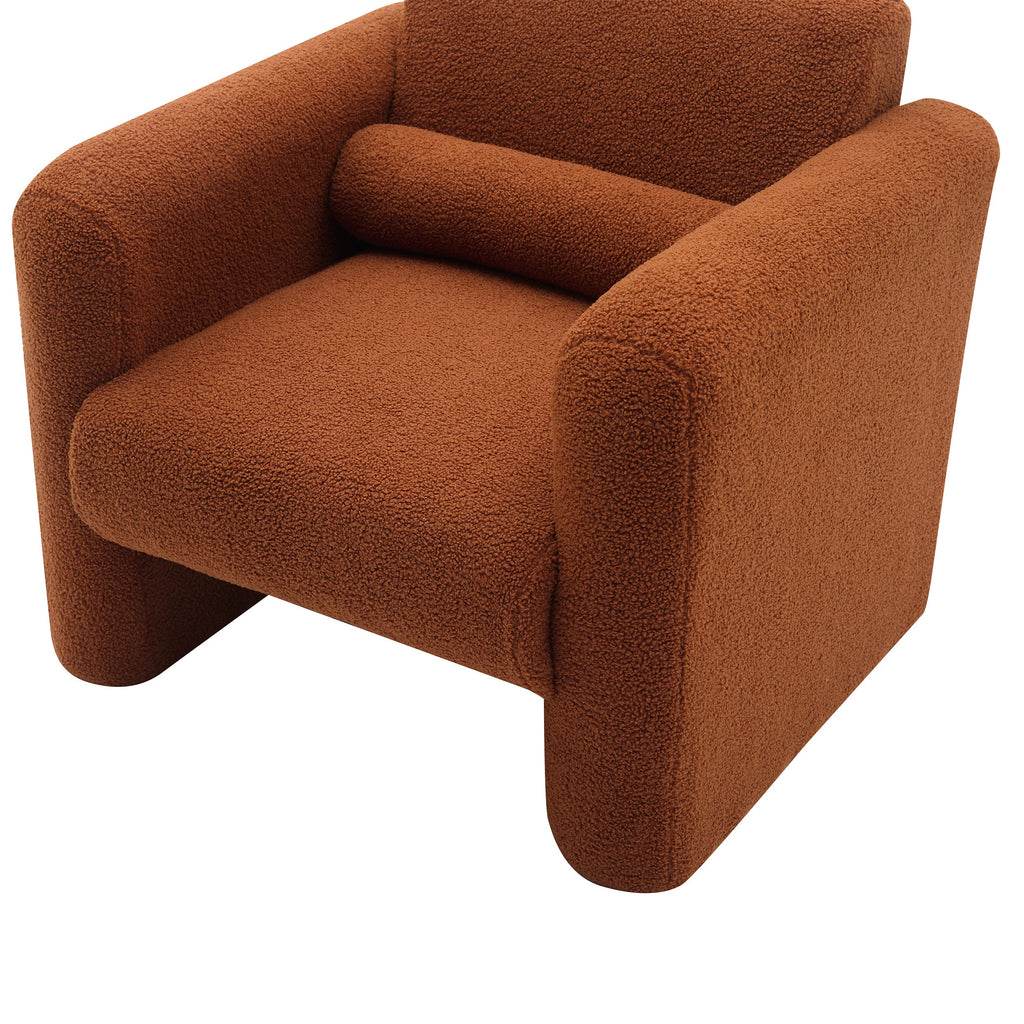 Modern Accent Chair Lambskin Sherpa Fabric Upholstered Comfy Reading Arm Chair Soft Padded Armchair with Back and Pillow for Living Room Bedroom Reception Waiting Room Office,Burnt Orange