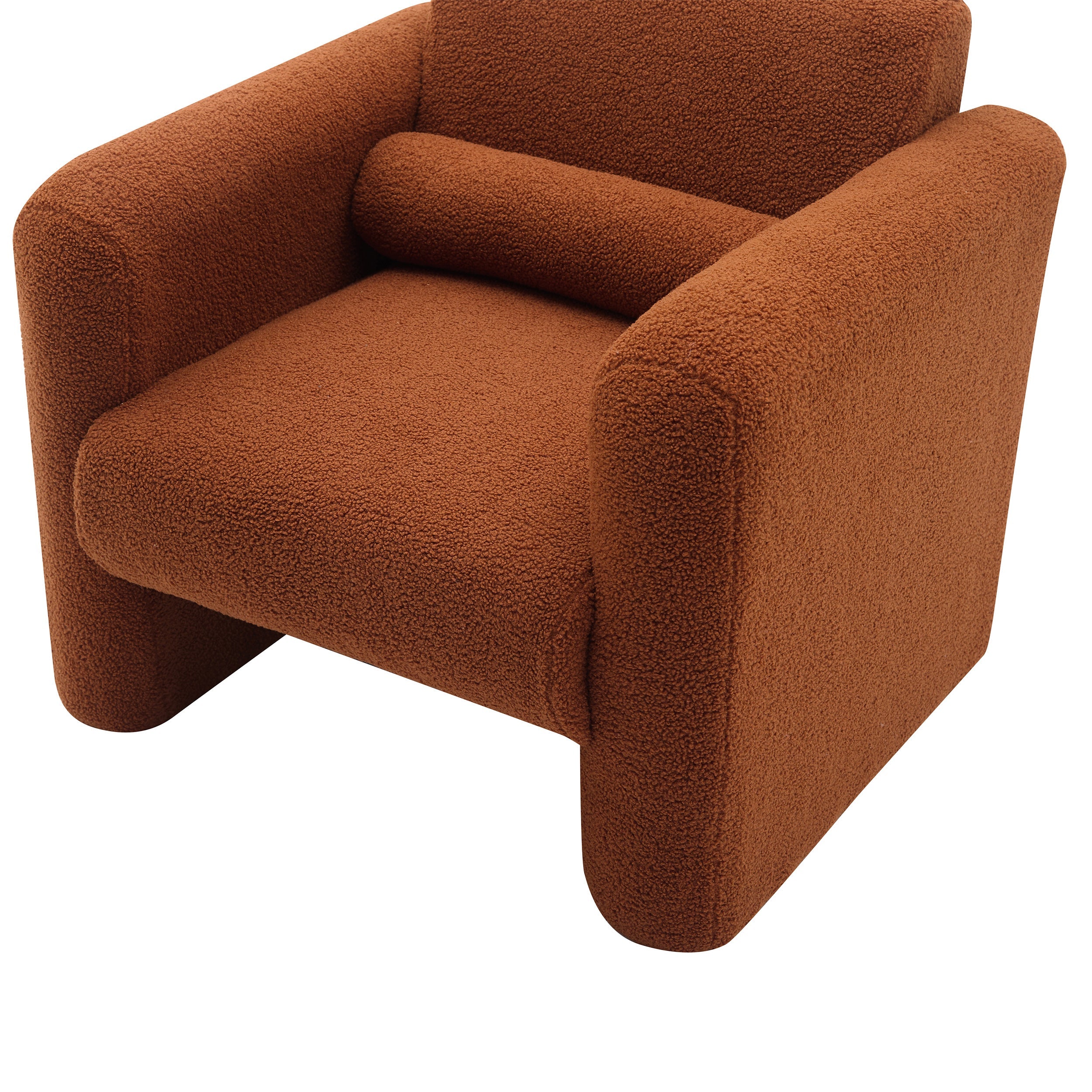 Modern Accent Chair Lambskin Sherpa Fabric Upholstered Comfy Reading Arm Chair Soft Padded Armchair with Back and Pillow for Living Room Bedroom Reception Waiting Room Office,Burnt Orange