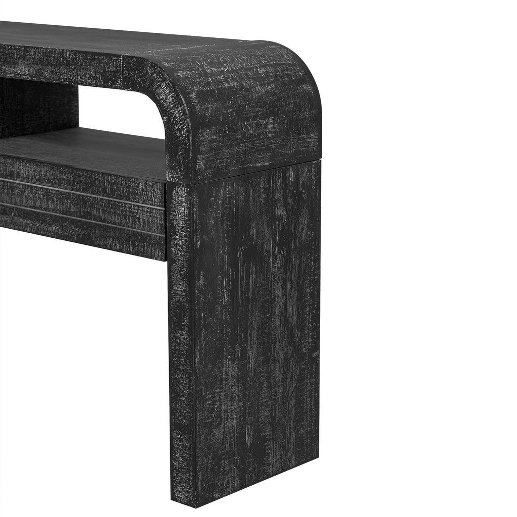 TREXM Console Table Entryway Table, Retro Curved Sofa Table with 2 Large Drawers, Narrow Console Table for Living Room Hallway Entrance, 52''×14''×31.5'', Antique Black