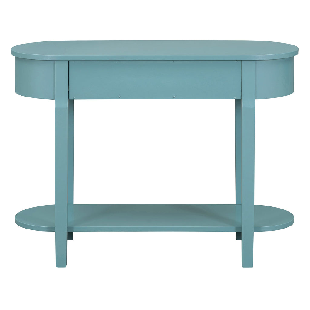 TREXM Elegant Retro Console Table with Curved Design and Smooth Glaze for Entryways, Living Rooms and hallways (Turquoise Green)