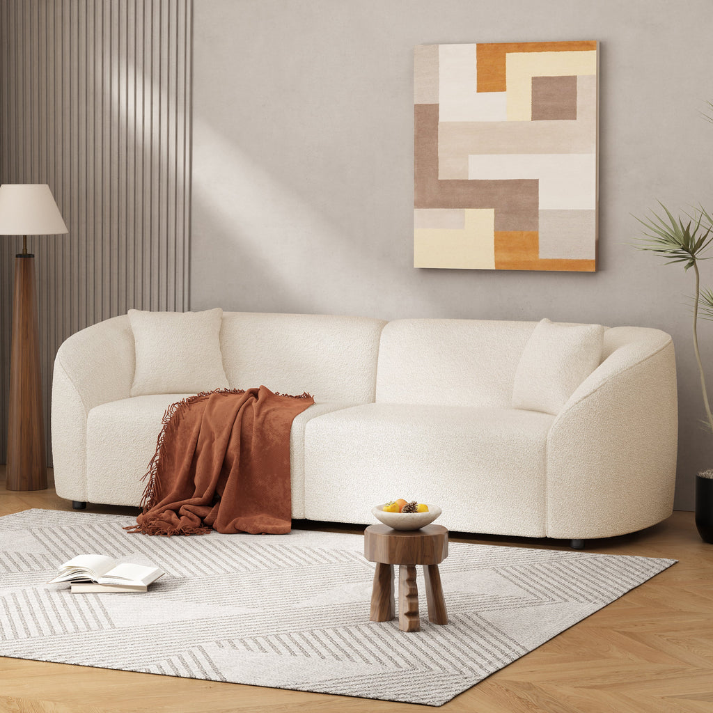 87' Curved Contemporary Sofa in Beige: Plush Seating, Streamlined Design, and Durable Frame – Ideal for Stylish Living Spaces
