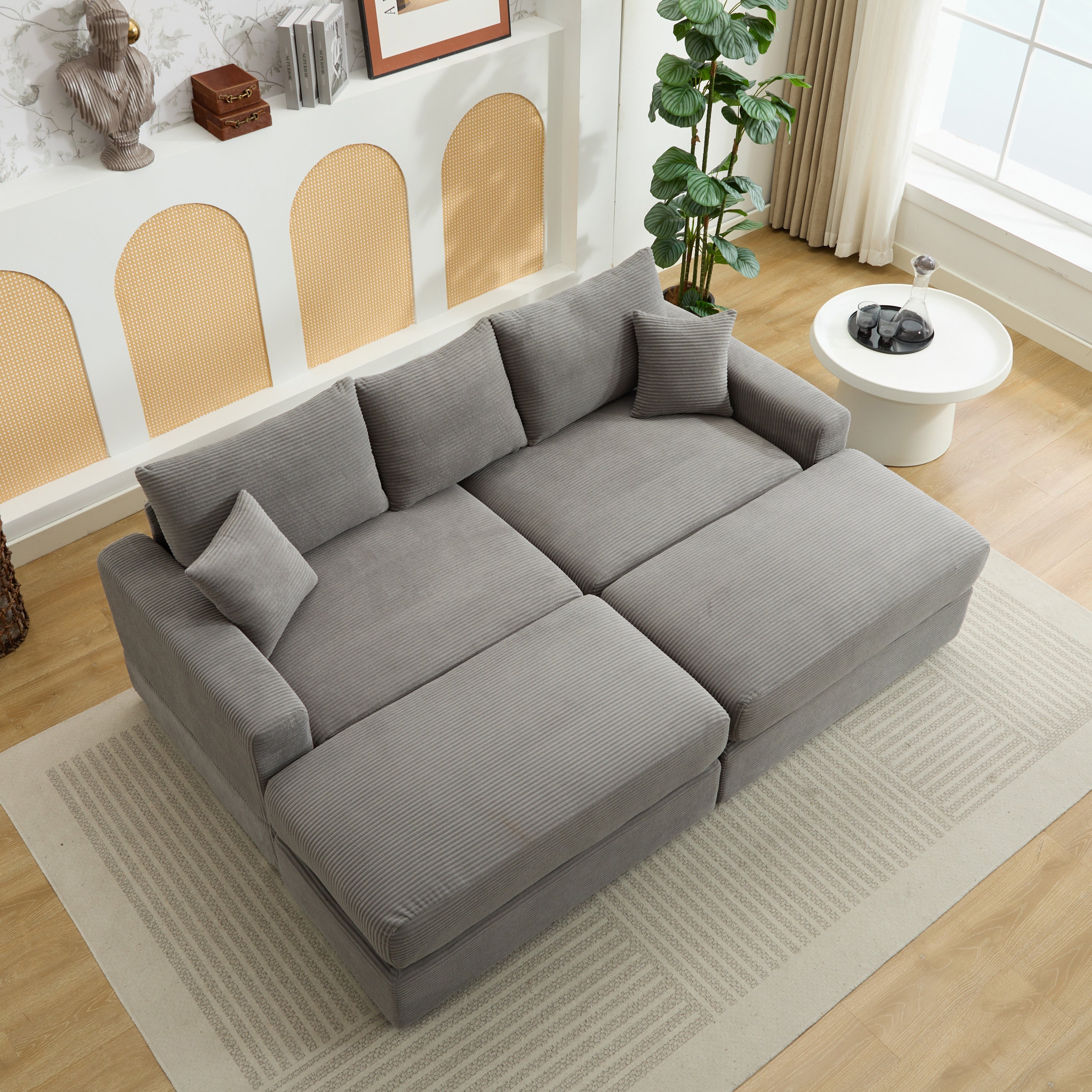 Modern Sectional Couch , 2 Pieces Corduroy Couch Cushion Covers , Soft Stretch Sofa Slipcovers with 2pcs Pillows