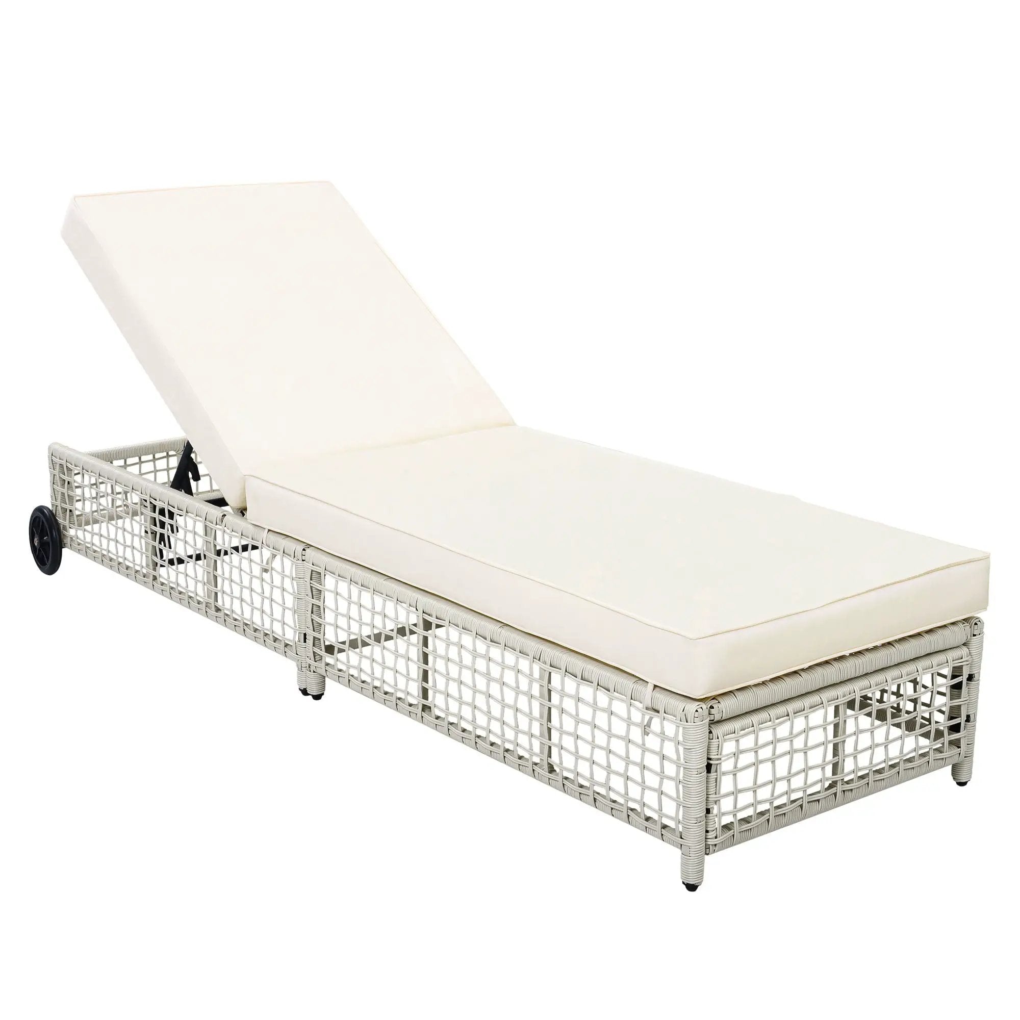 Outdoor Lounge Chair With 5 Position Backrest With Cushion And Wheels