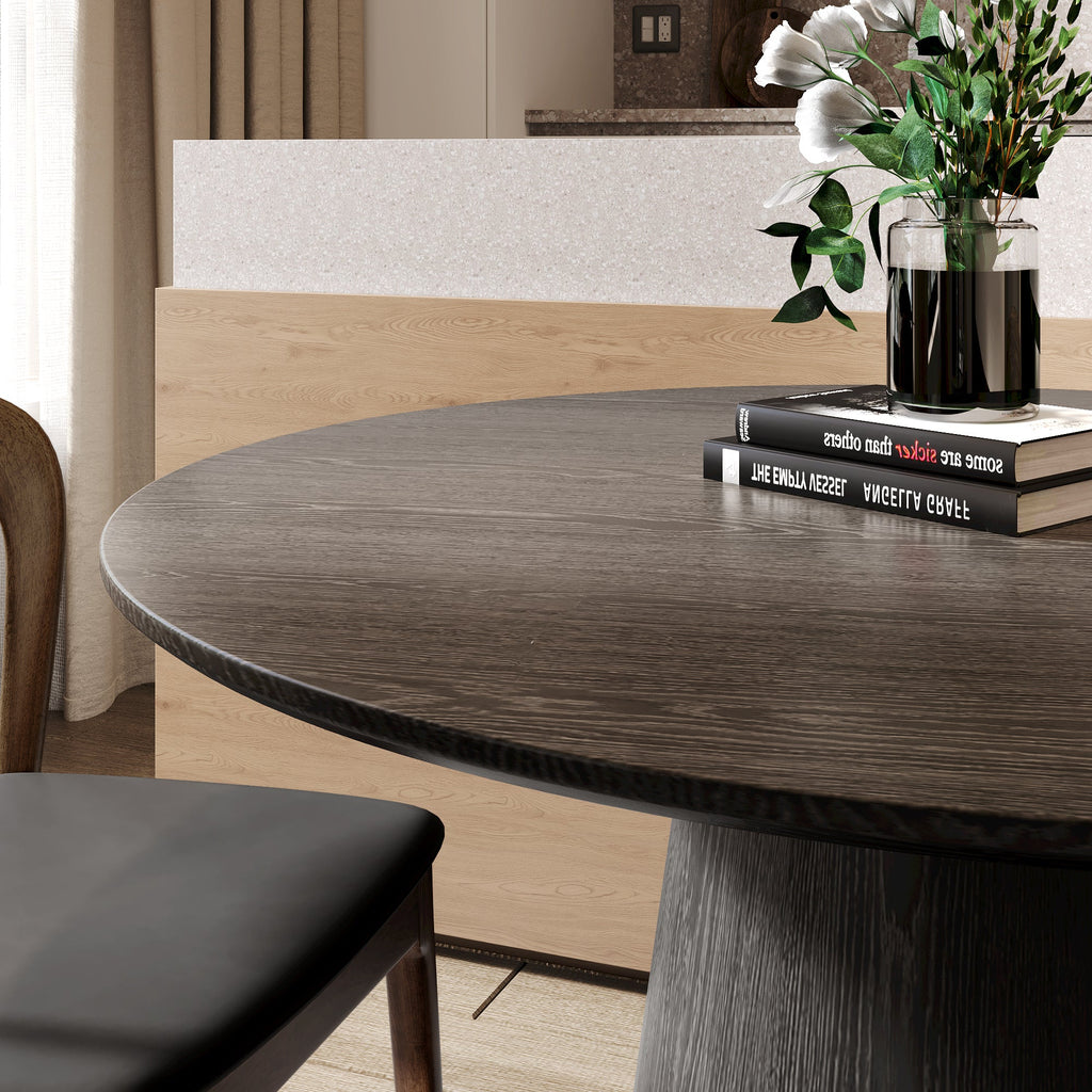43' Round Black Wood Small Dining Table with Solid Wood Tabletop For 2-4 People