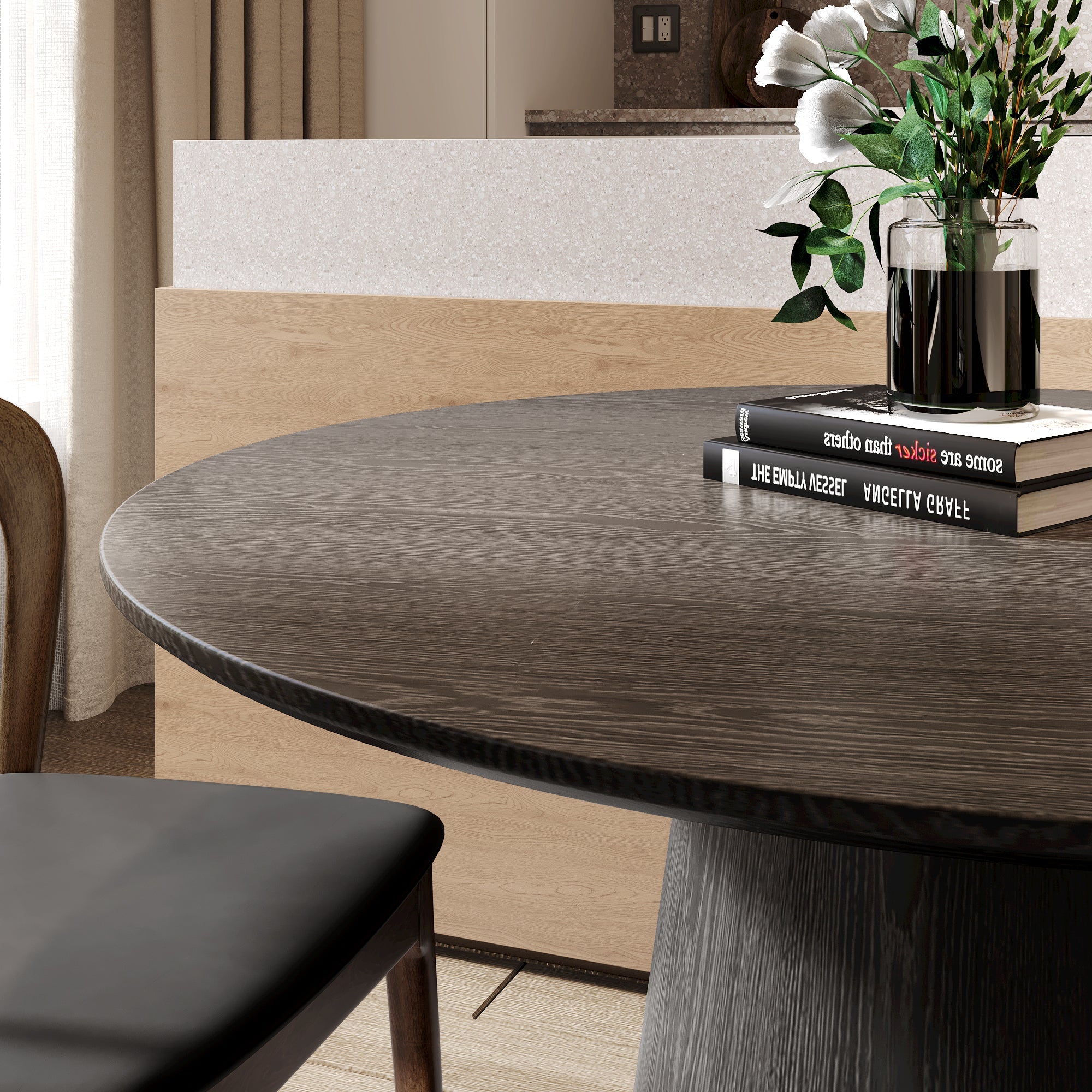 39' Round Black Solid Wood Small Dining Table with Solid Wood Tabletop For 2-4 People