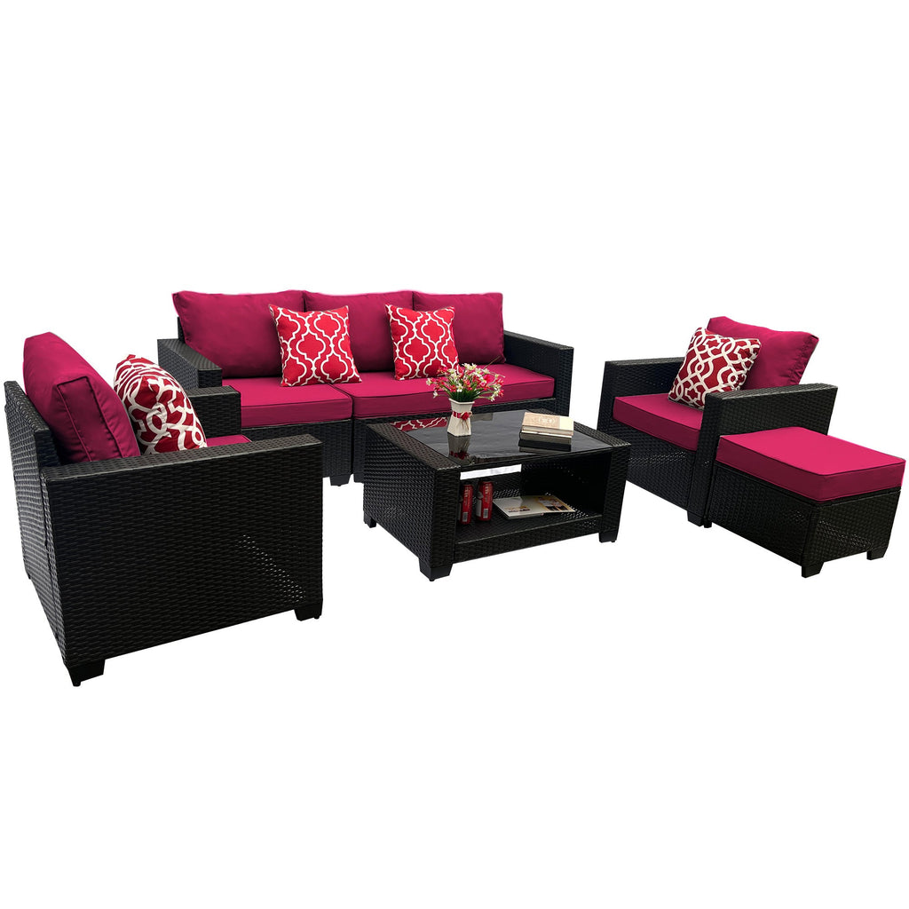 Outdoor Garden Patio Furniture 7-Piece PE Rattan Wicker Cushioned Sofa Sets  and Coffee Table, patio furniture set;outdoor couch;outdoor couch patio furniture;outdoor sofa;patio couch