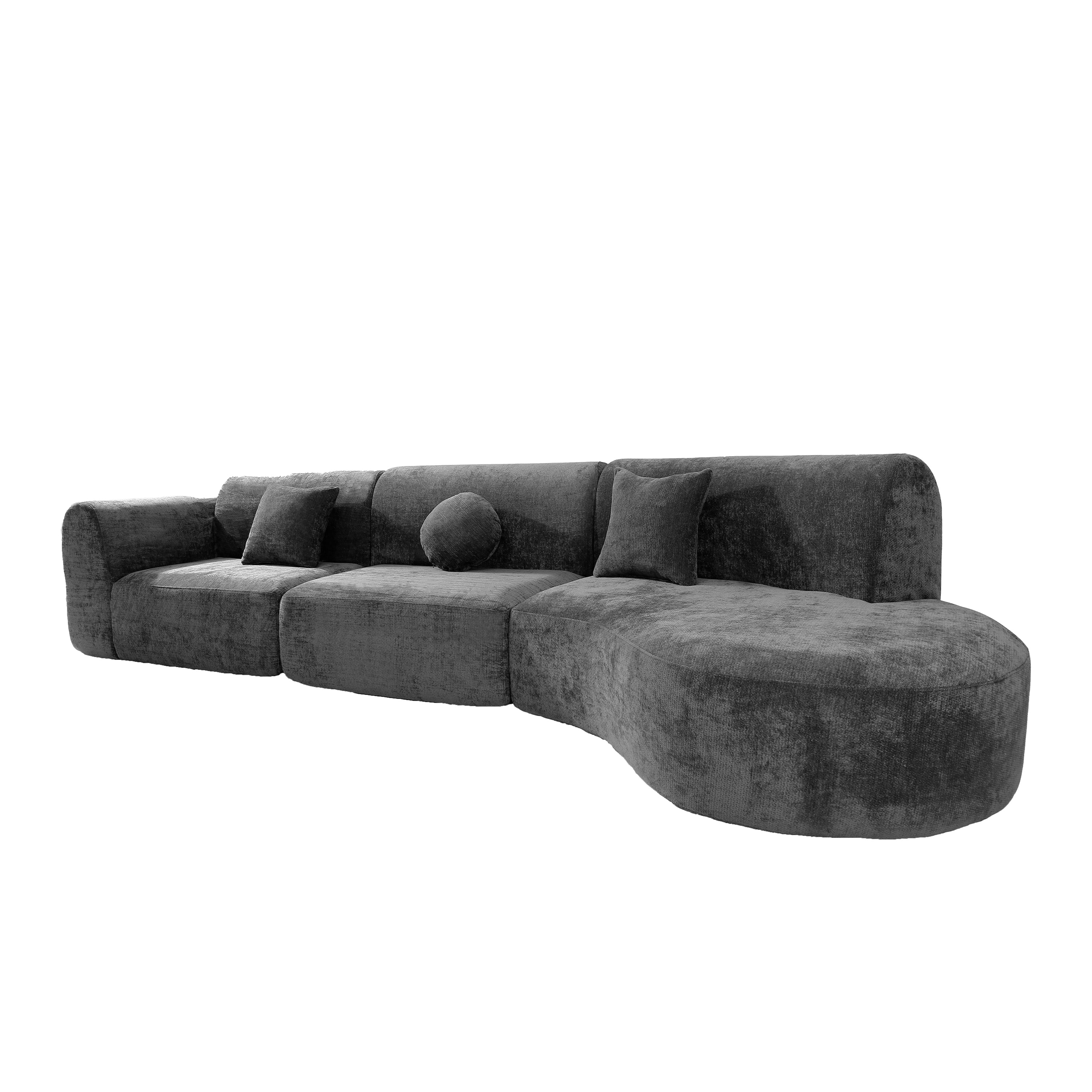 140' Modern Curved Sectional Sofa with High-Density Fully Compressed Sponge and Chaise Lounge, 3-Piece Set, Fully Assembled Right Hand Facing, Perfect for Living Room, Lounge