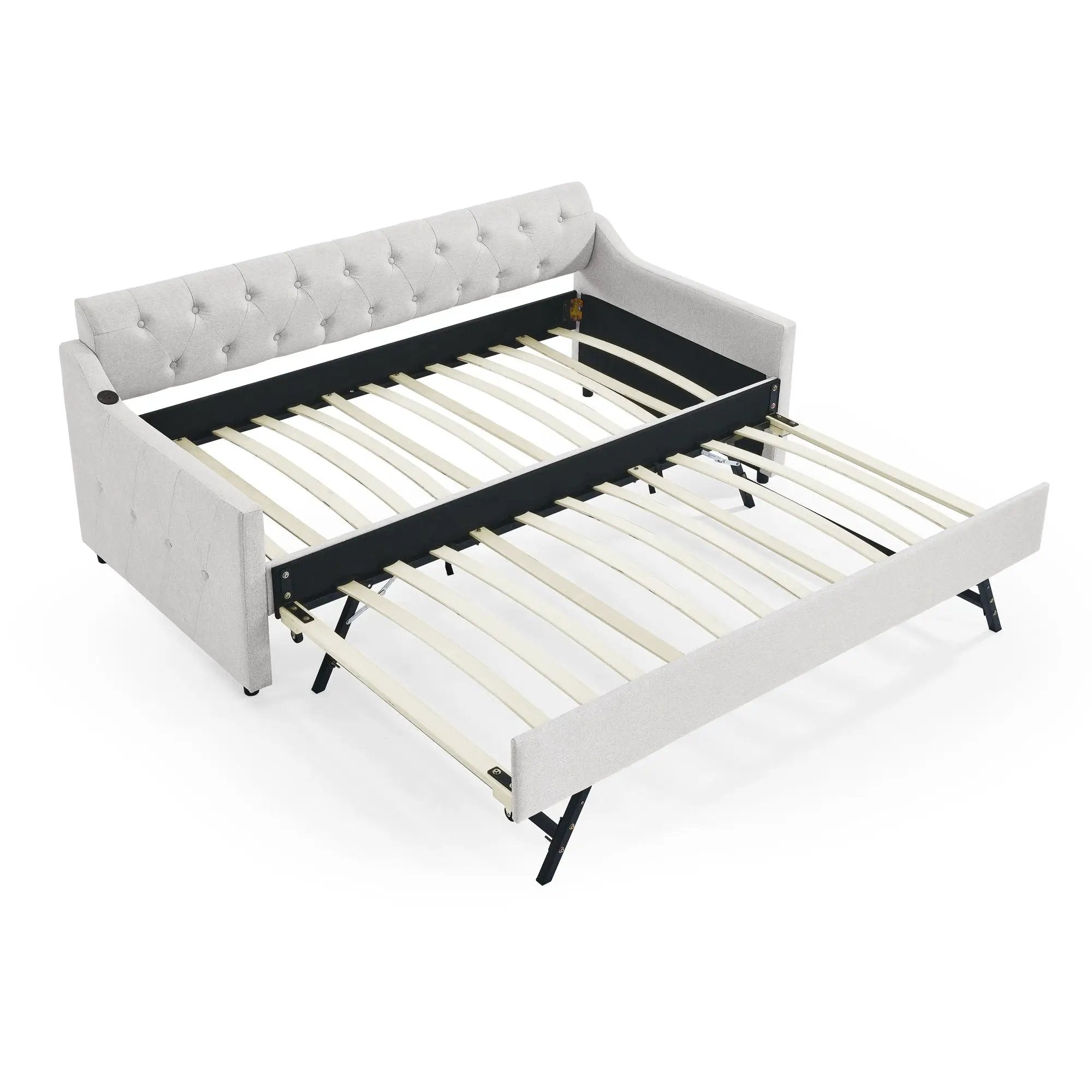 Size Upholstered Daybed With Trundle And USB Charging Armrest