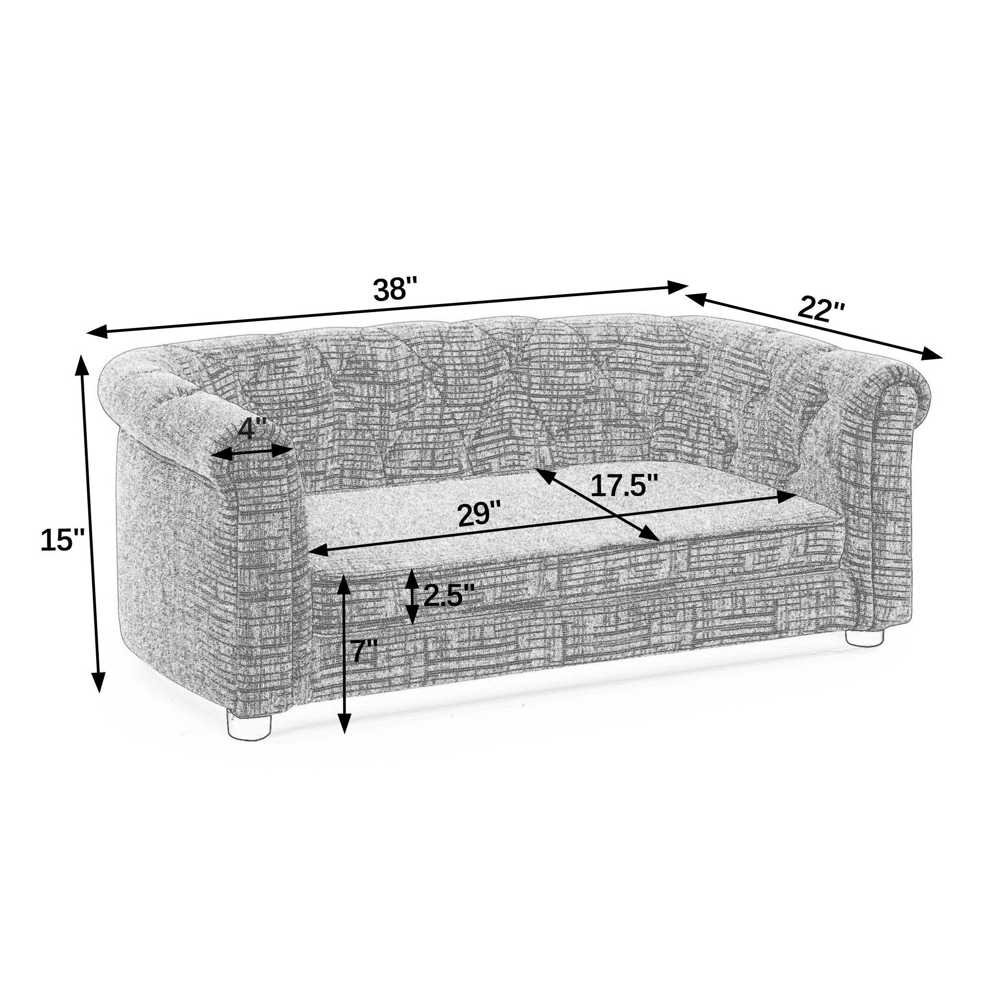 Pet sofa with arc-shaped backrest and armrests, contemporary rectangular pet sofa crafted from breathable linen  cozy soft cushion dog sofa --GREEN