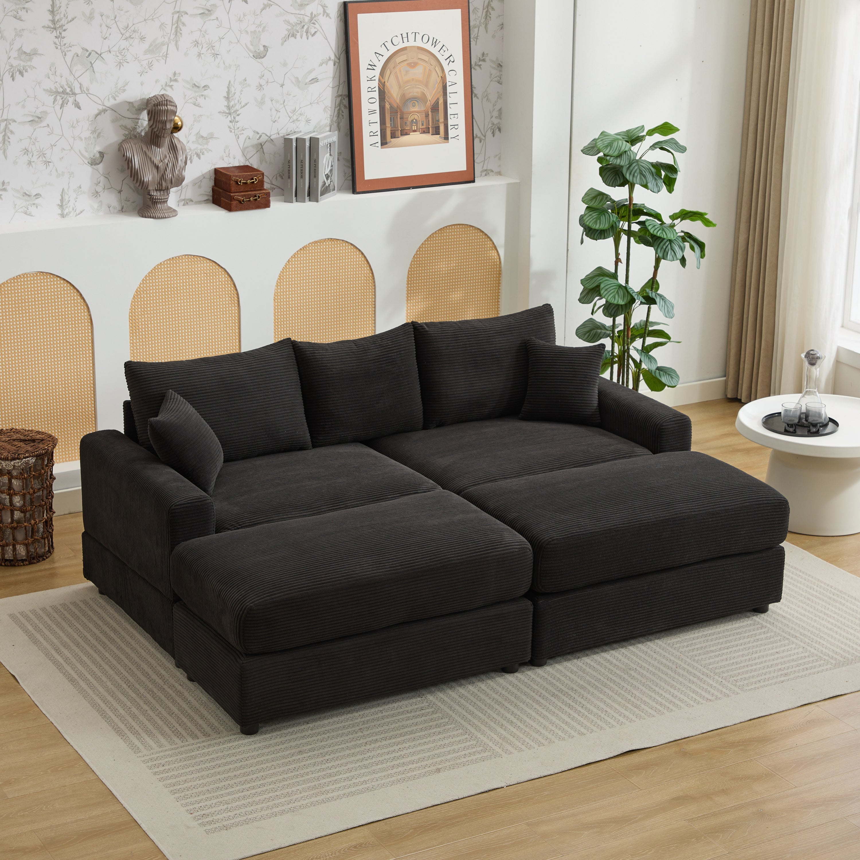 Modern Sectional Couch , 2 Pieces Corduroy Couch Cushion Covers , Soft Stretch Sofa Slipcovers with 2pcs Pillows