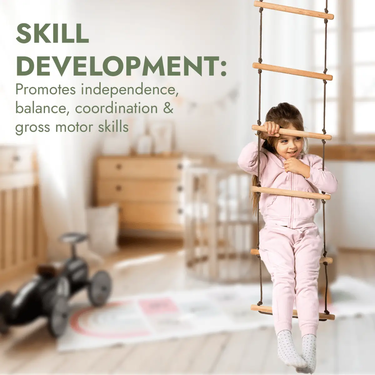 3in1 Swing Set: wooden rope-ladder for babies with natural finish