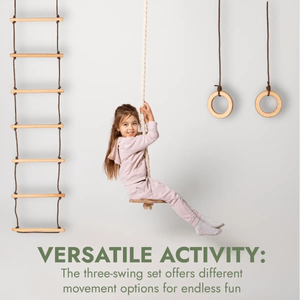 3in1 Swing Set with wooden rope ladder, gym rings and disc swing for babies by Goodevas