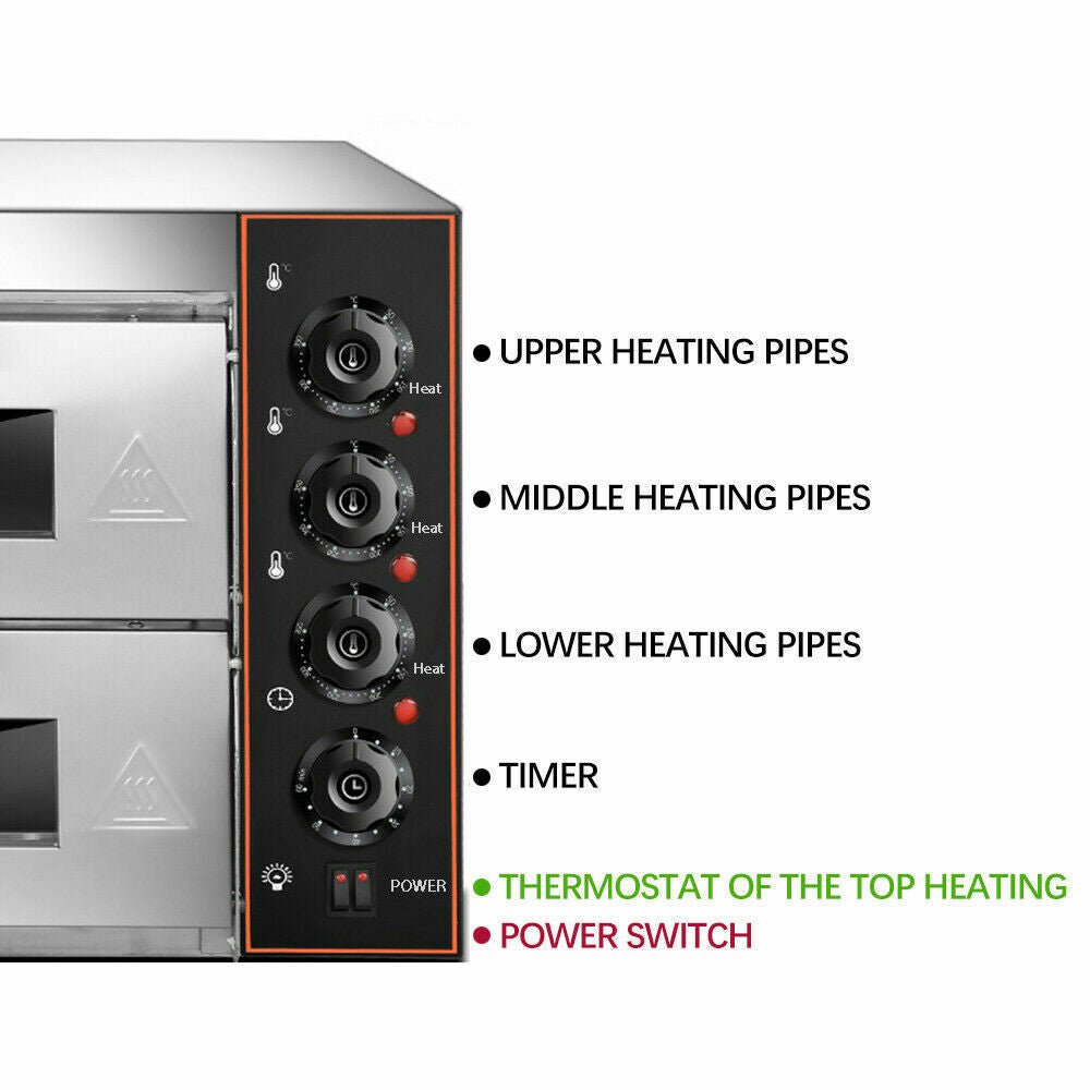 3KW Premium Electric Commercial Stainless Steel Double Deck Pizza Oven (98620571)