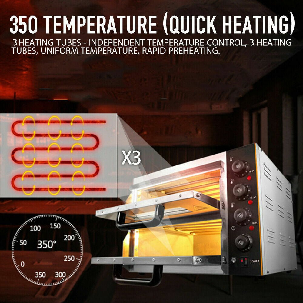 3KW Premium Electric Commercial Stainless Steel Double Deck Pizza Oven (98620571)