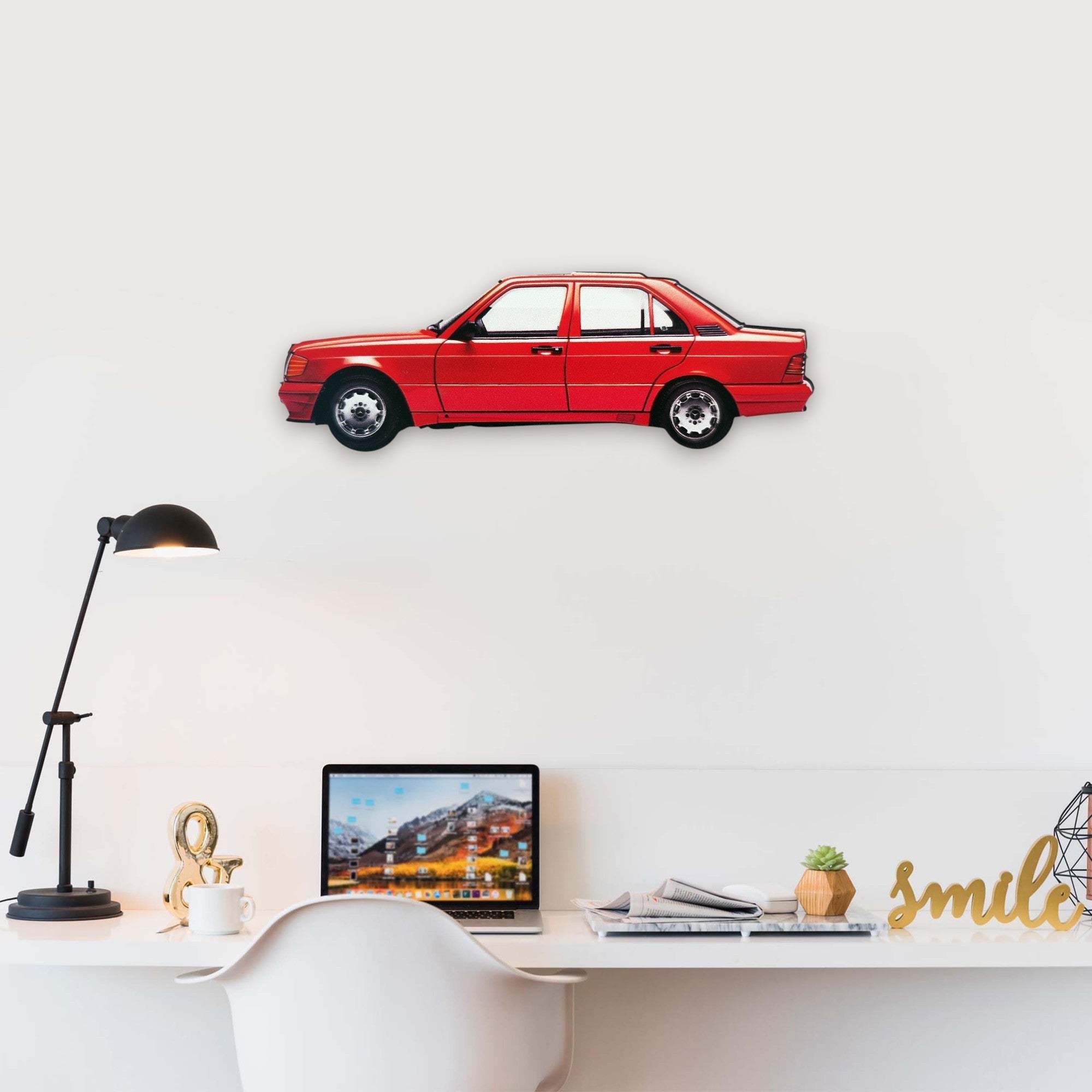 1987 Mercedes 190E (2) Metal Car Wall Art, Color 2D Diecast Car Decor, Silhouette Metal Wall Art, Gift For Car Lovers, Detailed Color Metal Car