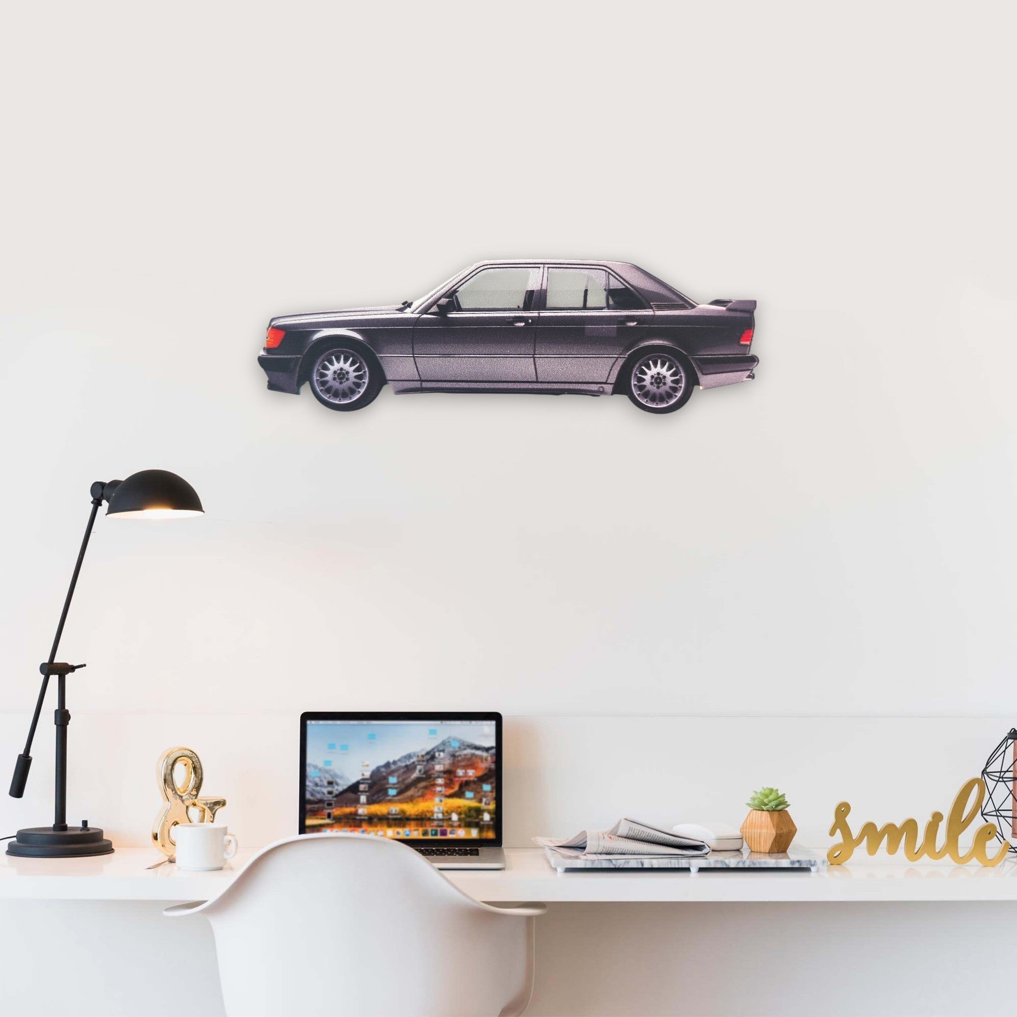 1987 Mercedes 190E (1) Metal Car Wall Art, Color 2D Diecast Car Decor, Silhouette Metal Wall Art, Gift For Car Lovers, Detailed Color Metal Car