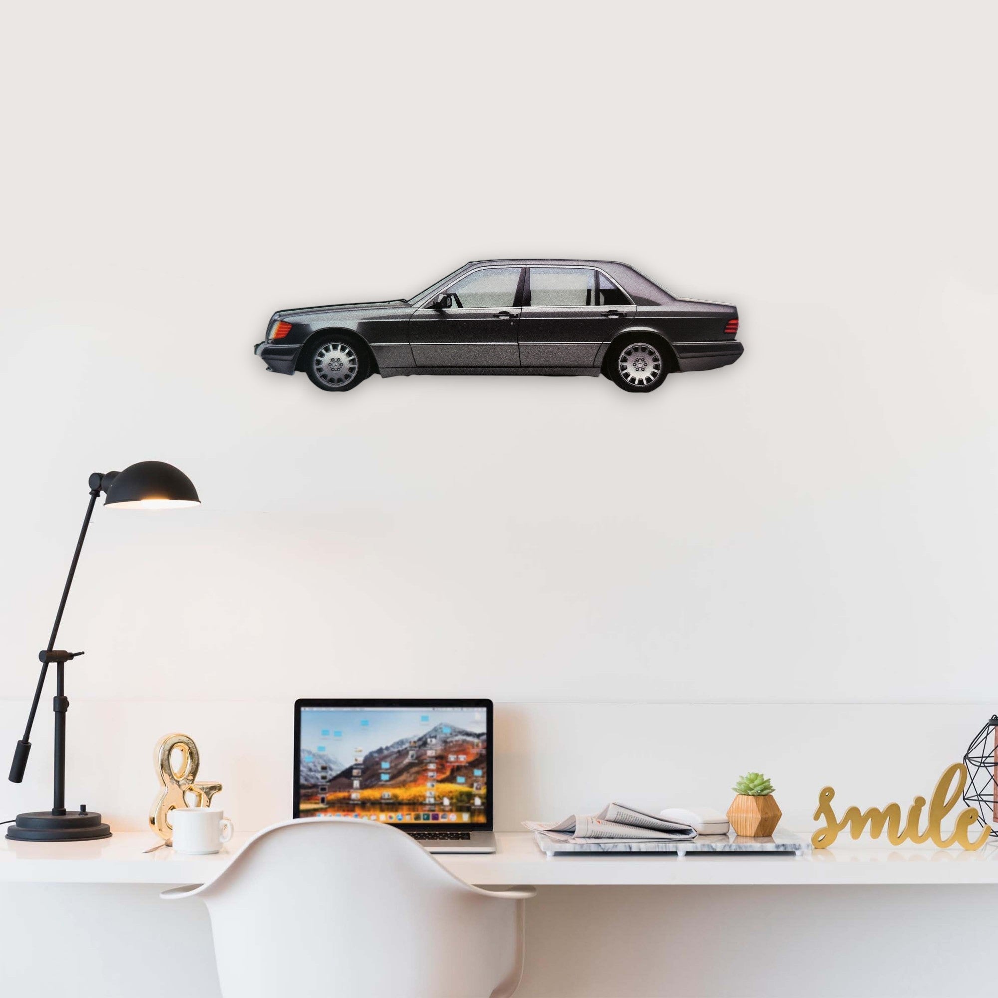 1991 Mercedes-Benz S-Class (W140) (1) Metal Car Wall Art, Color 2D Diecast Car Decor, Silhouette Metal Wall Art, Gift For Car Lovers, Detailed Color Metal Car