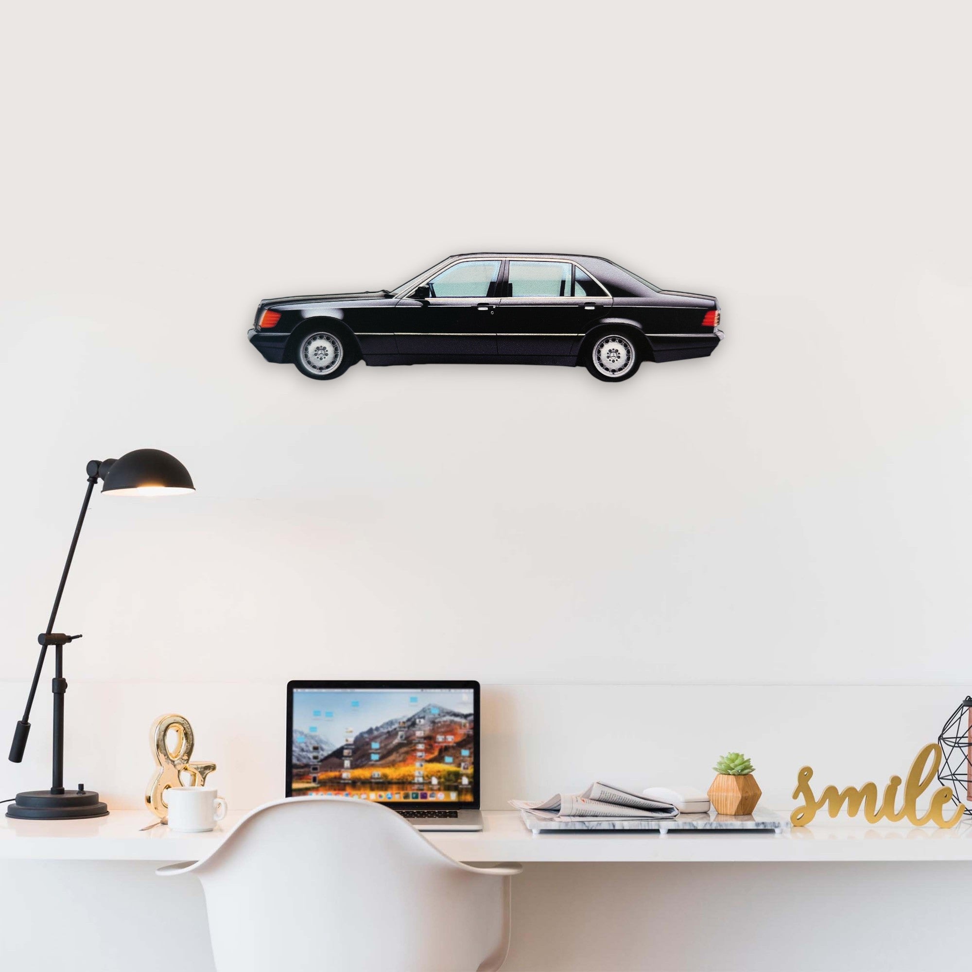 1991 Mercedes-Benz S-Class (W140) (2) Metal Car Wall Art, Color 2D Diecast Car Decor, Silhouette Metal Wall Art, Gift For Car Lovers, Detailed Color Metal Car