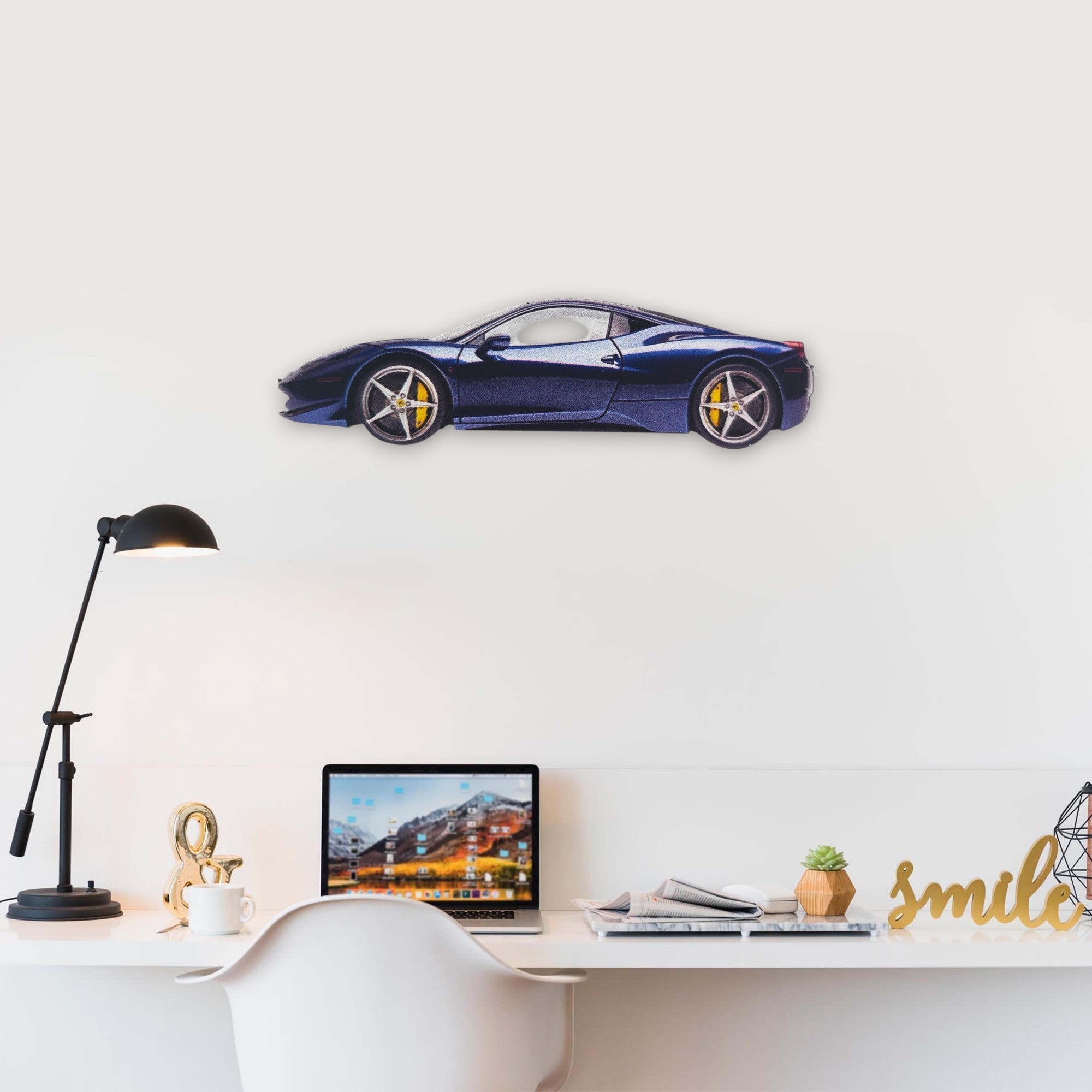 2009 Ferrari 458 Italia (1) Metal Car Wall Art, Color 2D Diecast Car Decor, Silhouette Metal Wall Art, Gift For Car Lovers, Detailed Color Metal Car
