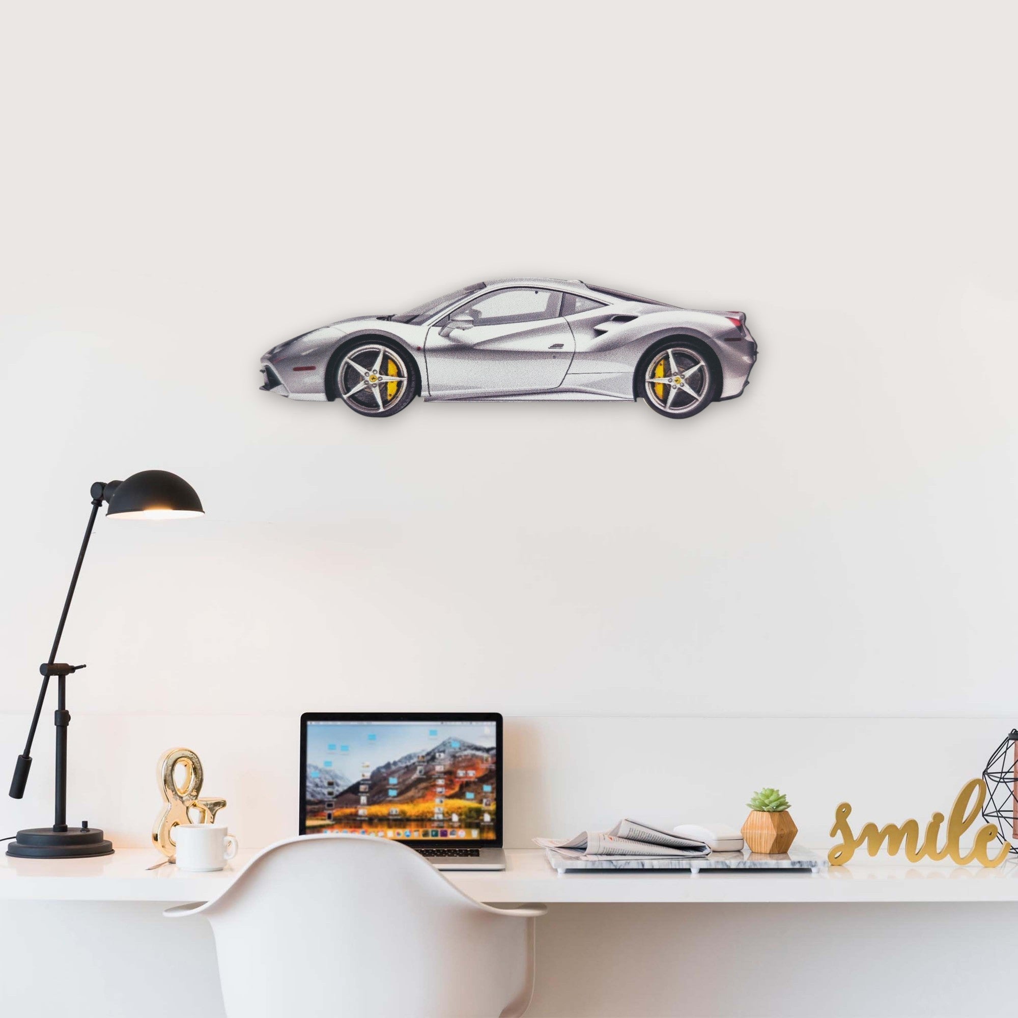 2015 Ferrari 488 GTB (1) Metal Car Wall Art, Color 2D Diecast Car Decor, Silhouette Metal Wall Art, Gift For Car Lovers, Detailed Color Metal Car