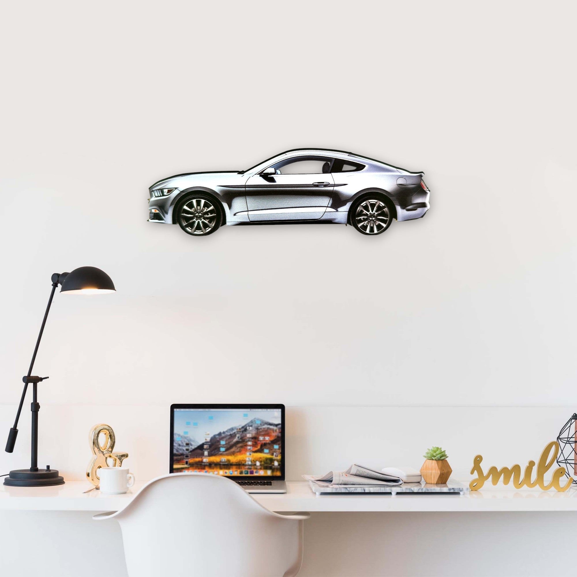 2015 Ford Mustang (1) Metal Car Wall Art, Color 2D Diecast Car Decor, Silhouette Metal Wall Art, Gift For Car Lovers, Detailed Color Metal Car