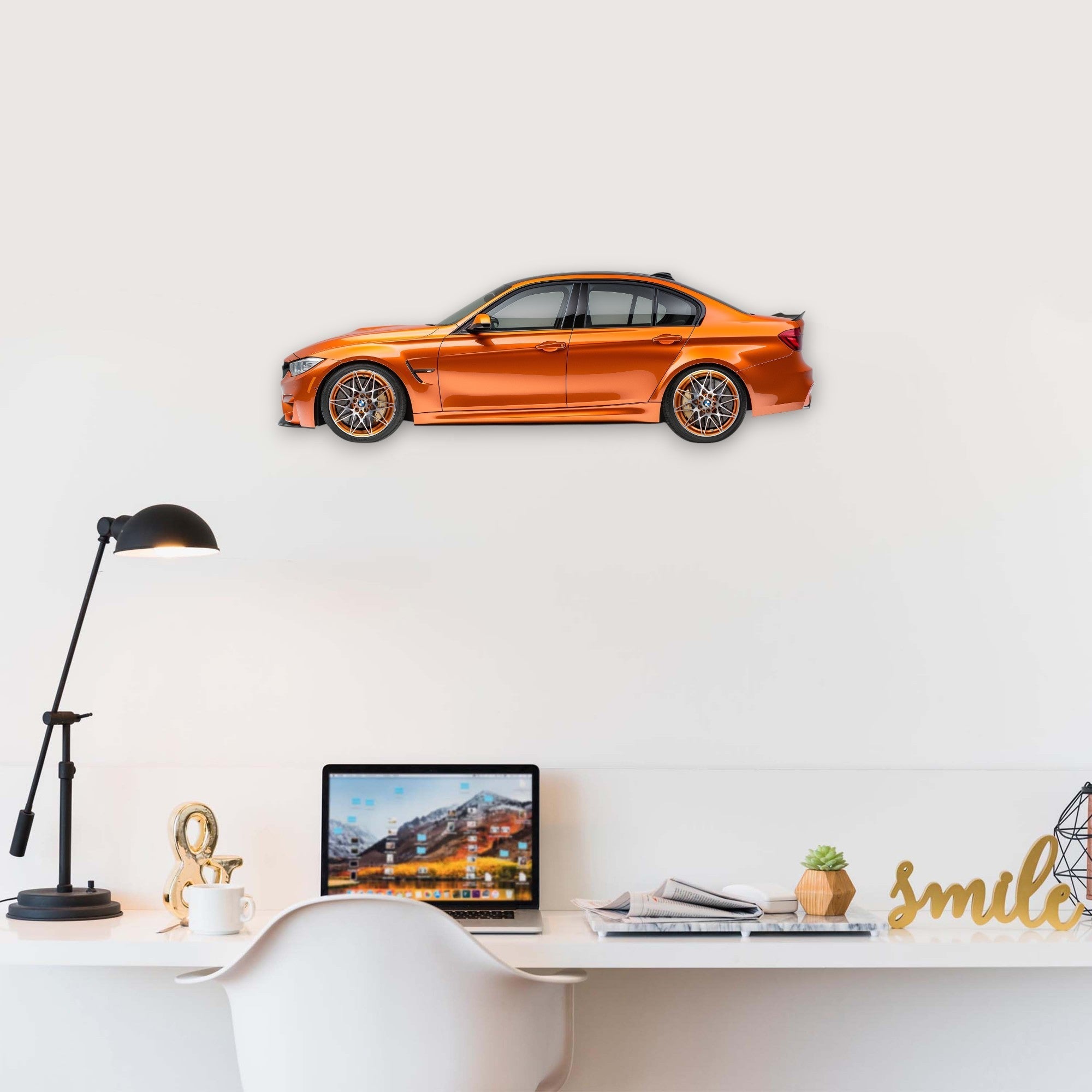 2016 BMW M3 F80 (2) Metal Car Wall Art, Color 2D Diecast Car Decor, Silhouette Metal Wall Art, Gift For Car Lovers, Detailed Color Metal Car