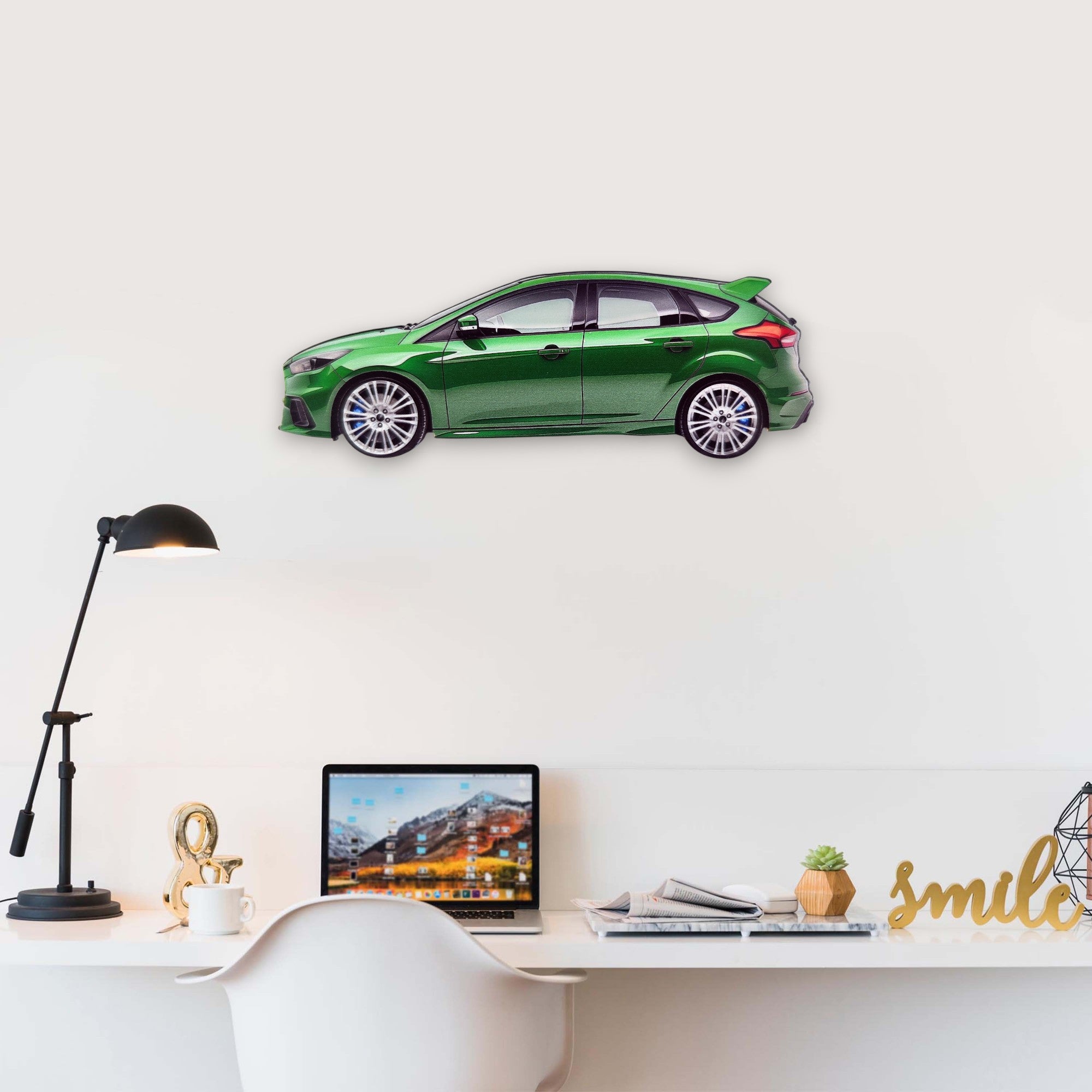 2017 Ford Focus RS (2) Metal Car Wall Art, Color 2D Diecast Car Decor, Silhouette Metal Wall Art, Gift For Car Lovers, Detailed Color Metal Car