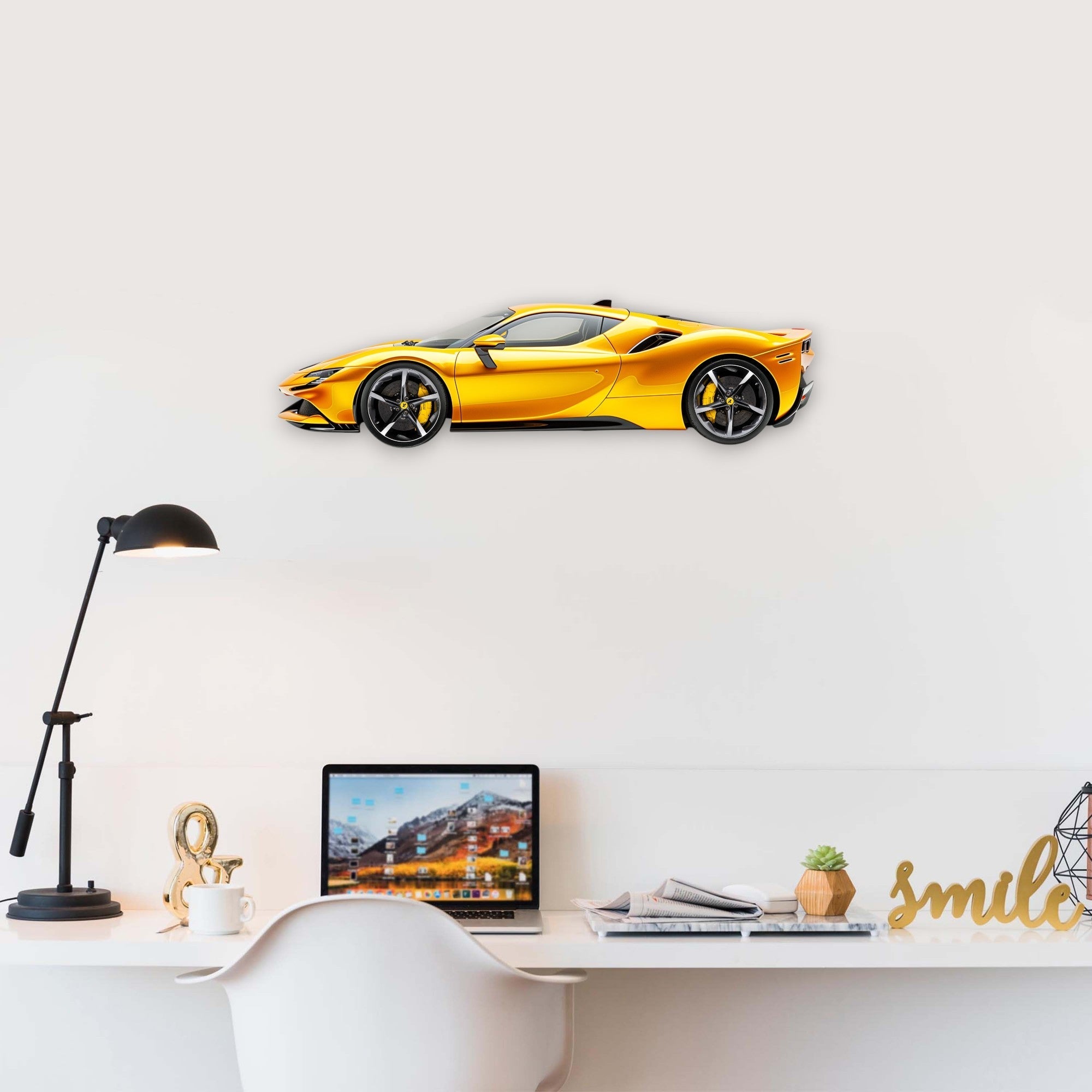2020 Ferrari SF90 Stradale (2) Metal Car Wall Art, Color 2D Diecast Car Decor, Silhouette Metal Wall Art, Gift For Car Lovers, Detailed Color Metal Car